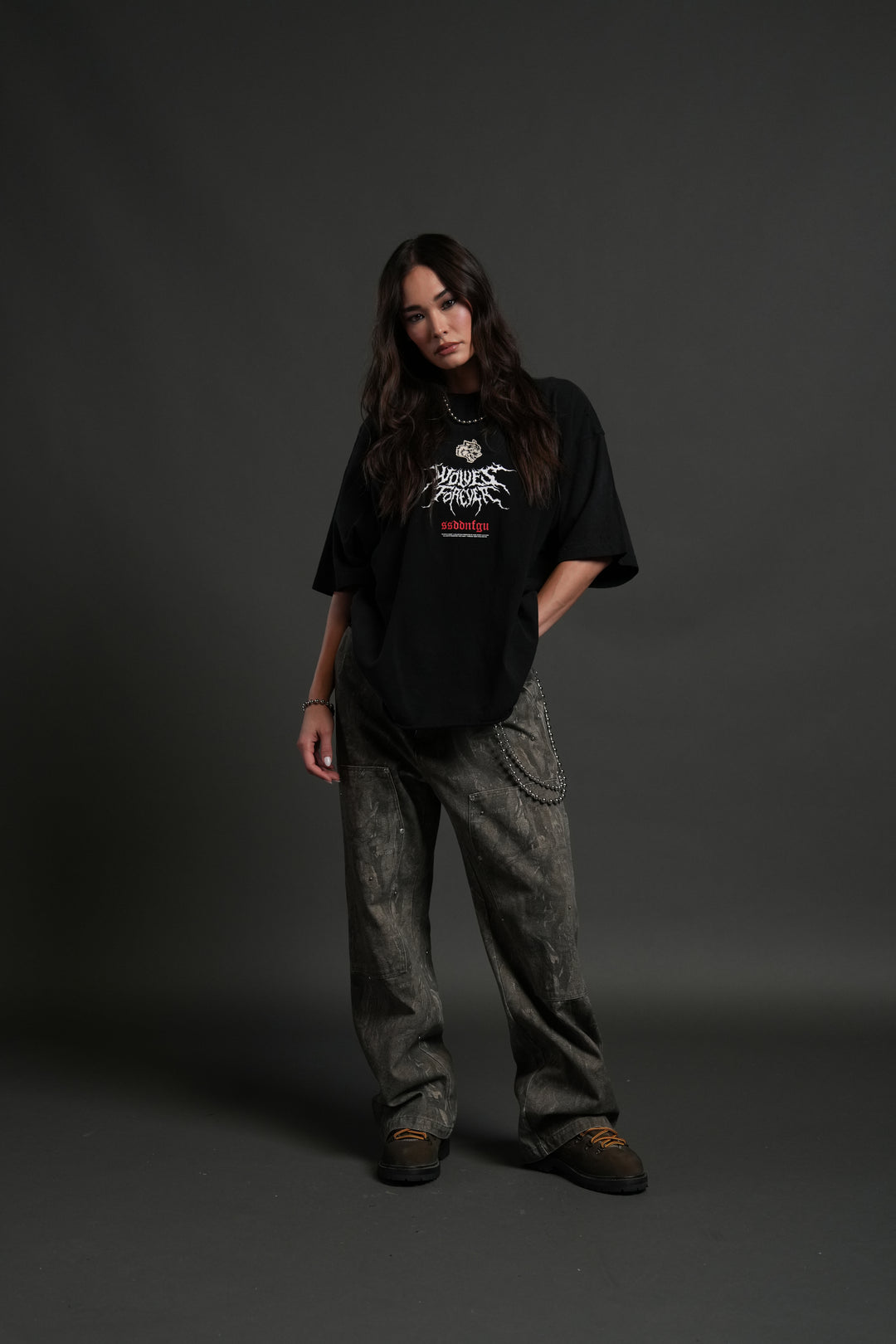 Mori Rose Distressed Grunge Tee in Black Drift Wash