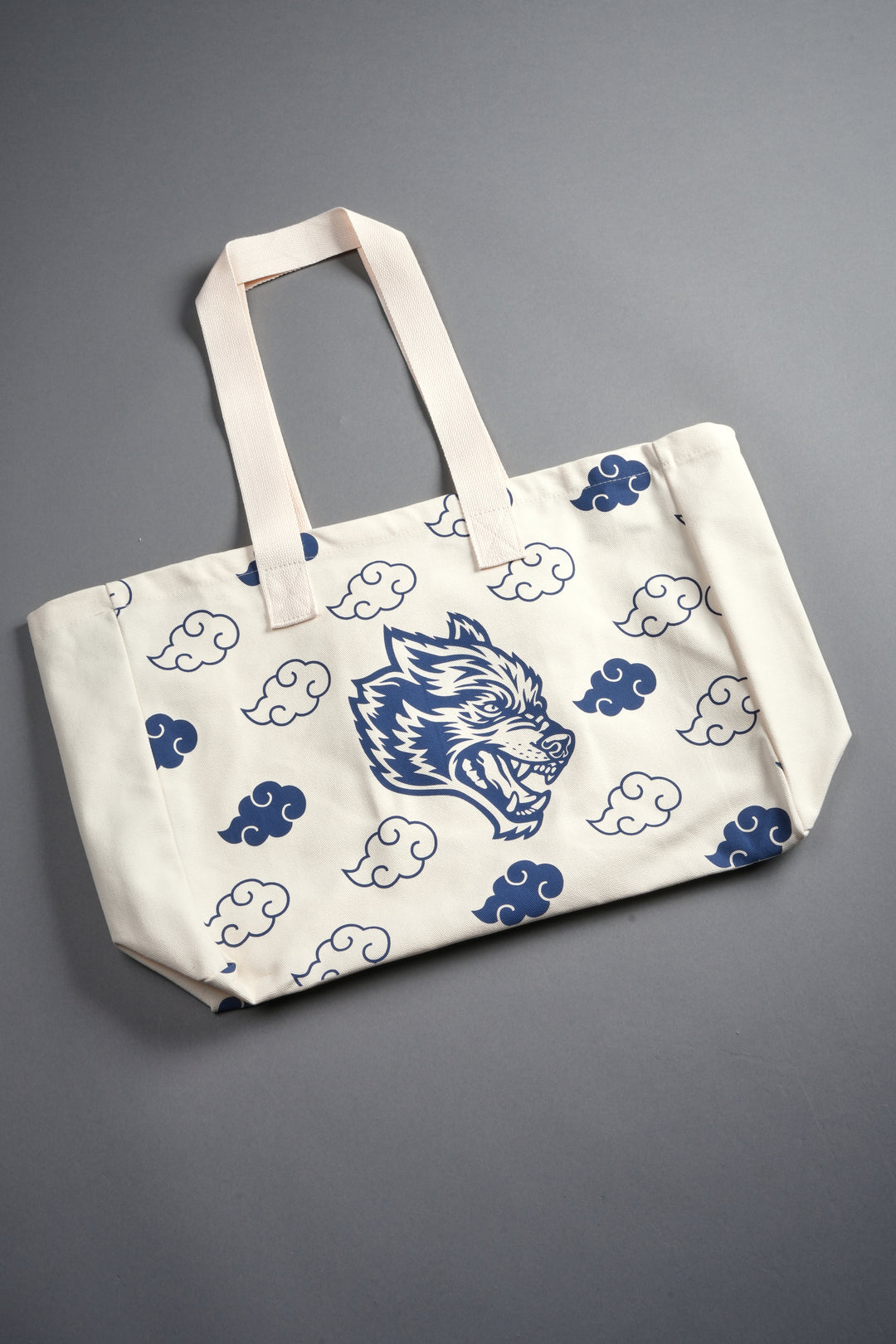 Wolf Clouds Canvas Tote in Cream/Blue