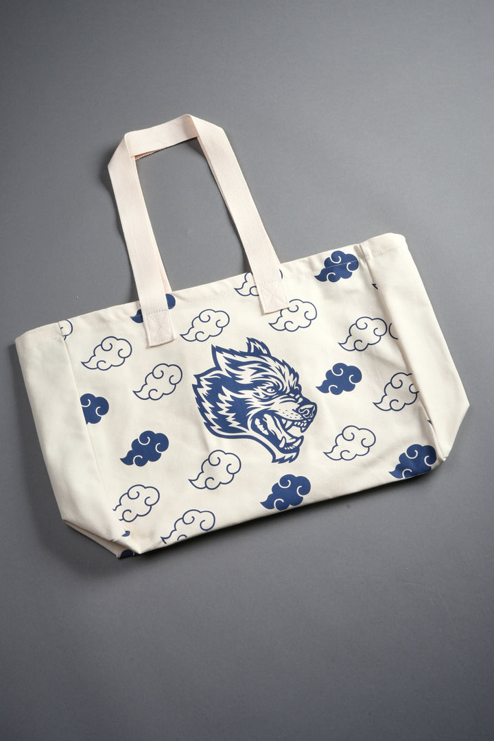Wolf Clouds Canvas Tote in Cream/Blue