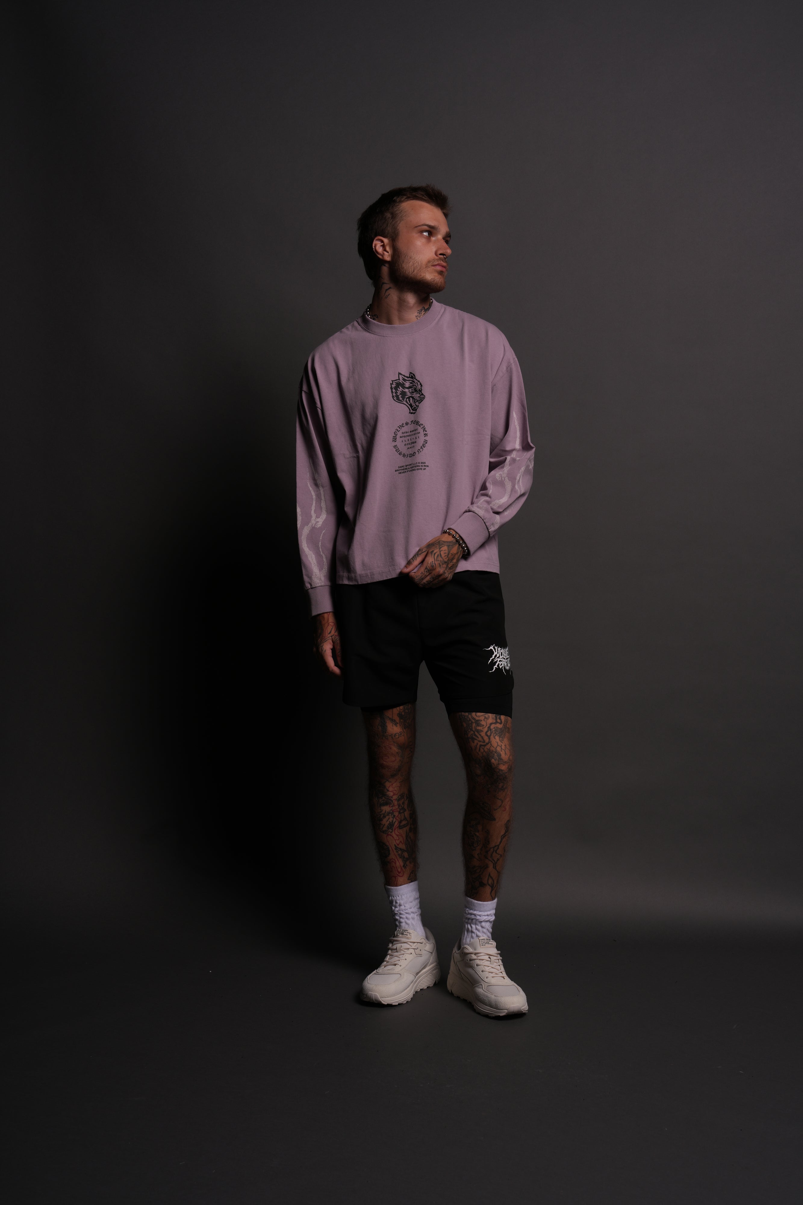 Warrior's Fire Grunge "Box Cut" L/S Tee in Purple Smoke