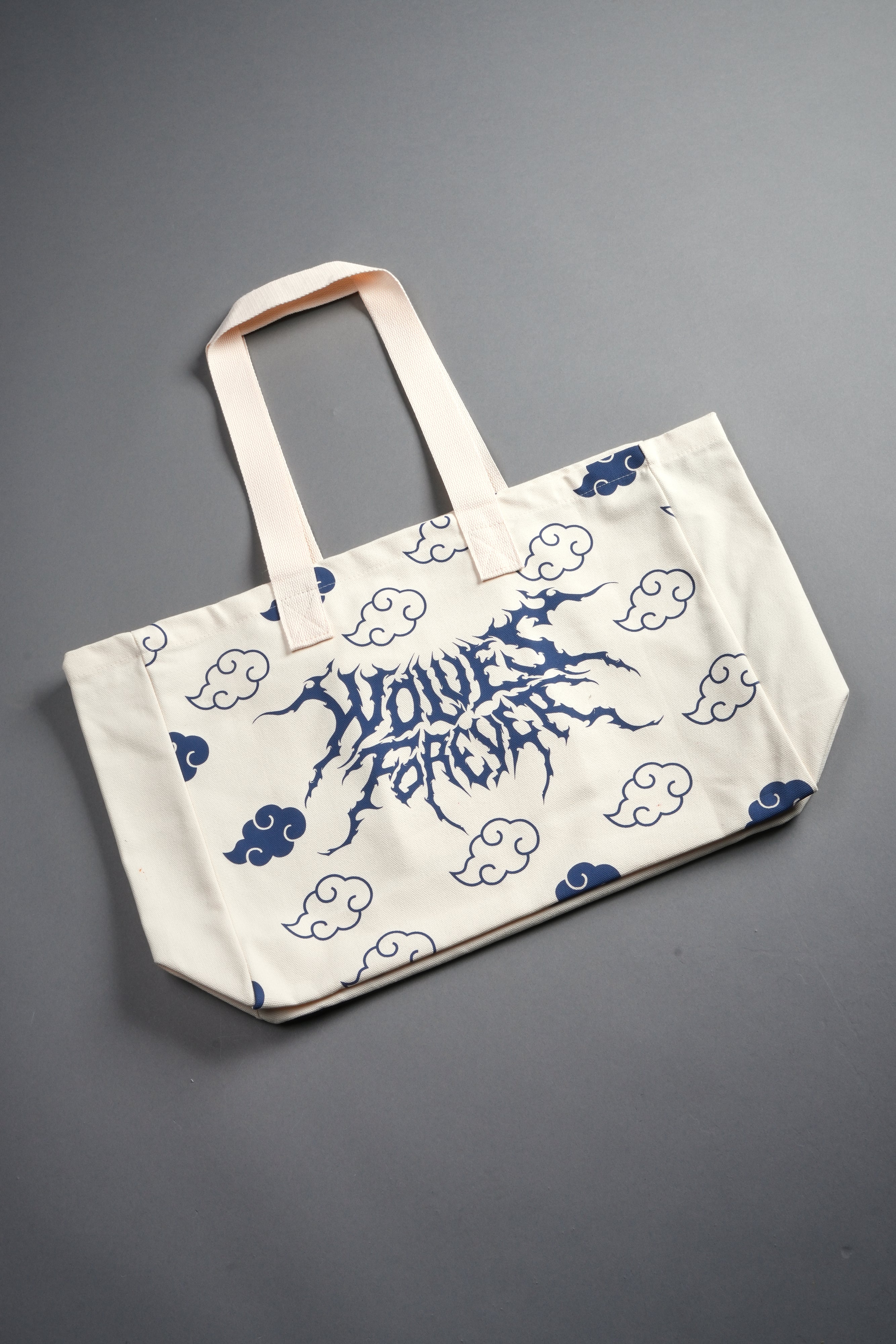 Wolf Clouds Canvas Tote in Cream/Blue