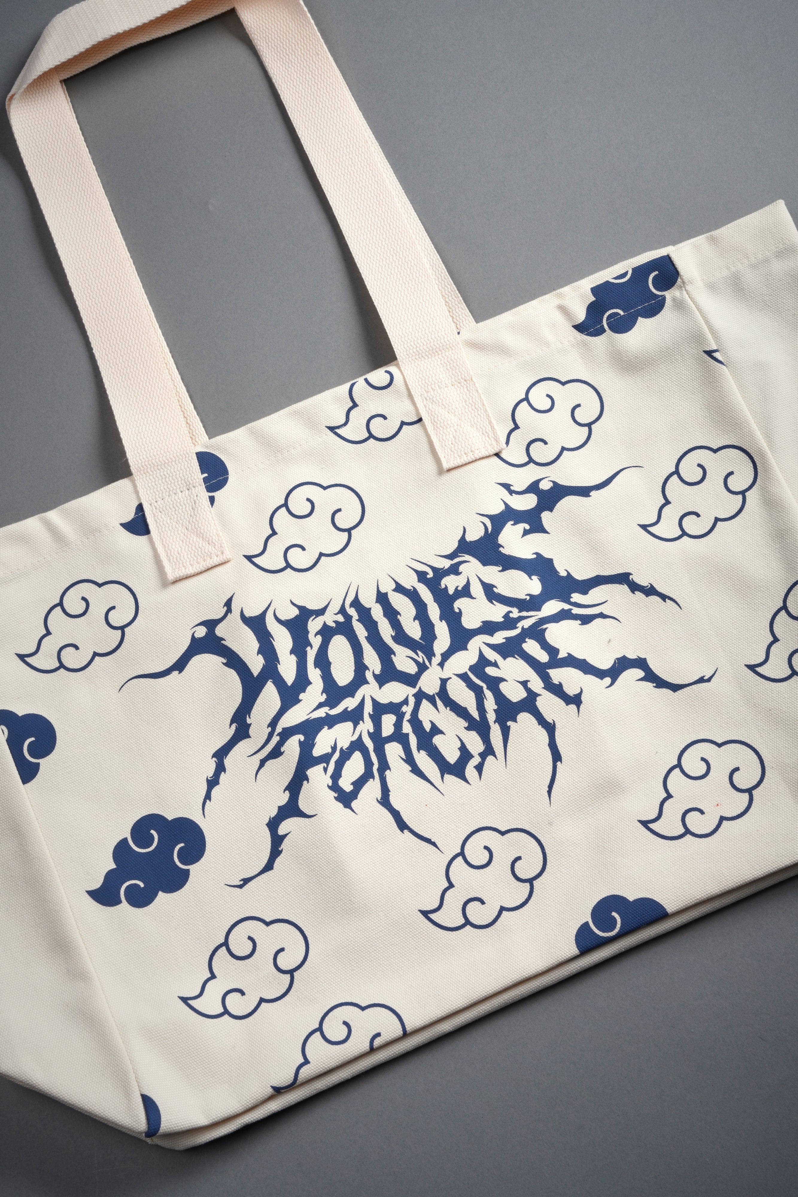 Wolf Clouds Canvas Tote in Cream/Blue