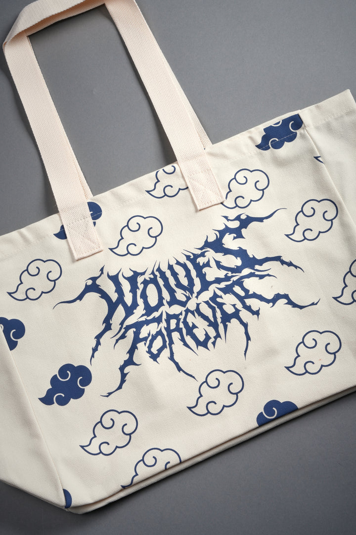 Wolf Clouds Canvas Tote in Cream/Blue