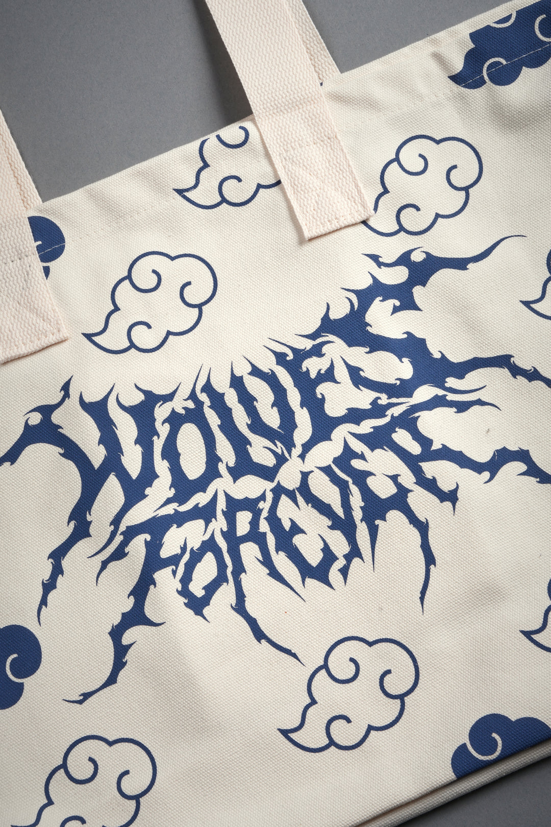 Wolf Clouds Canvas Tote in Cream/Blue
