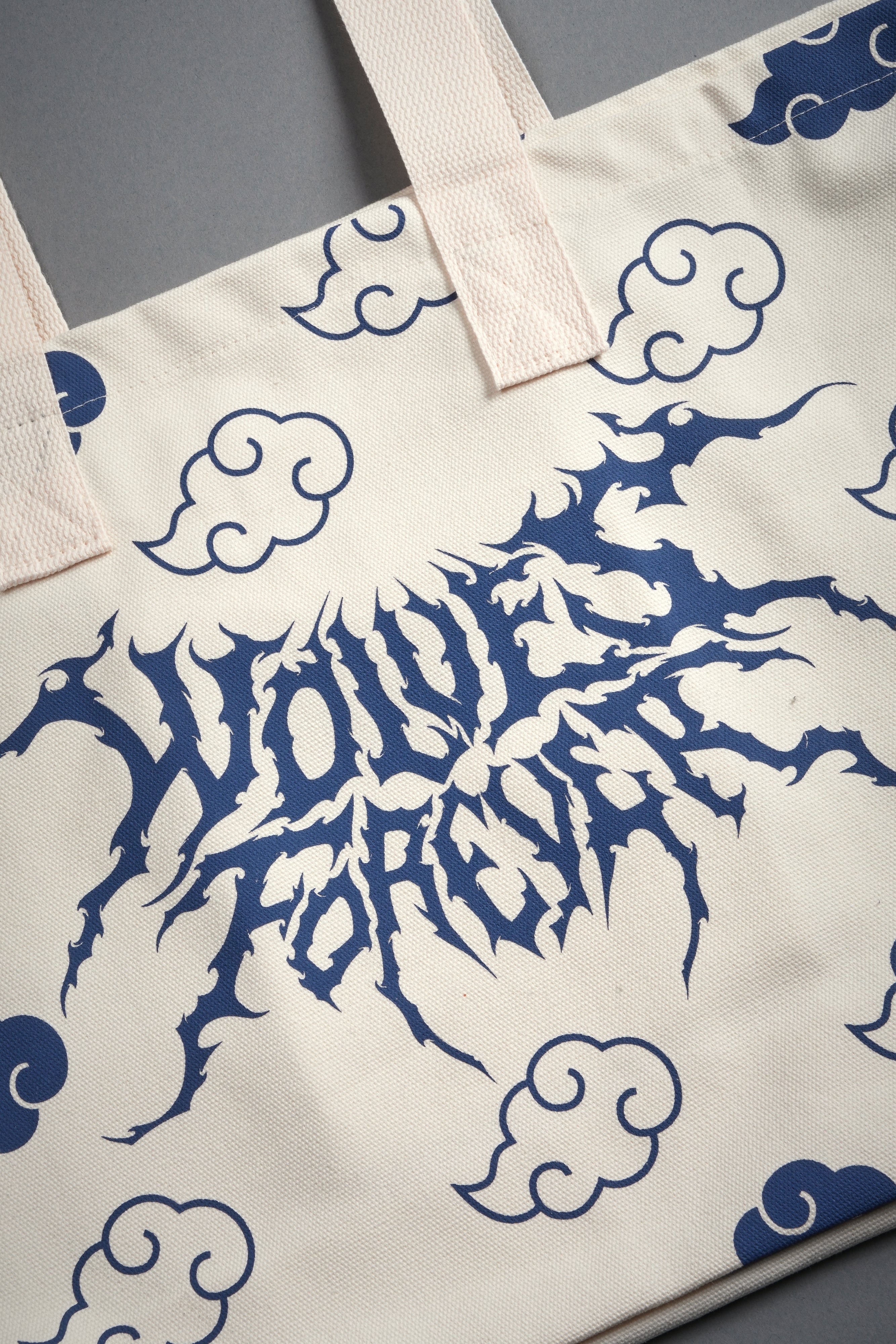 Wolf Clouds Canvas Tote in Cream/Blue