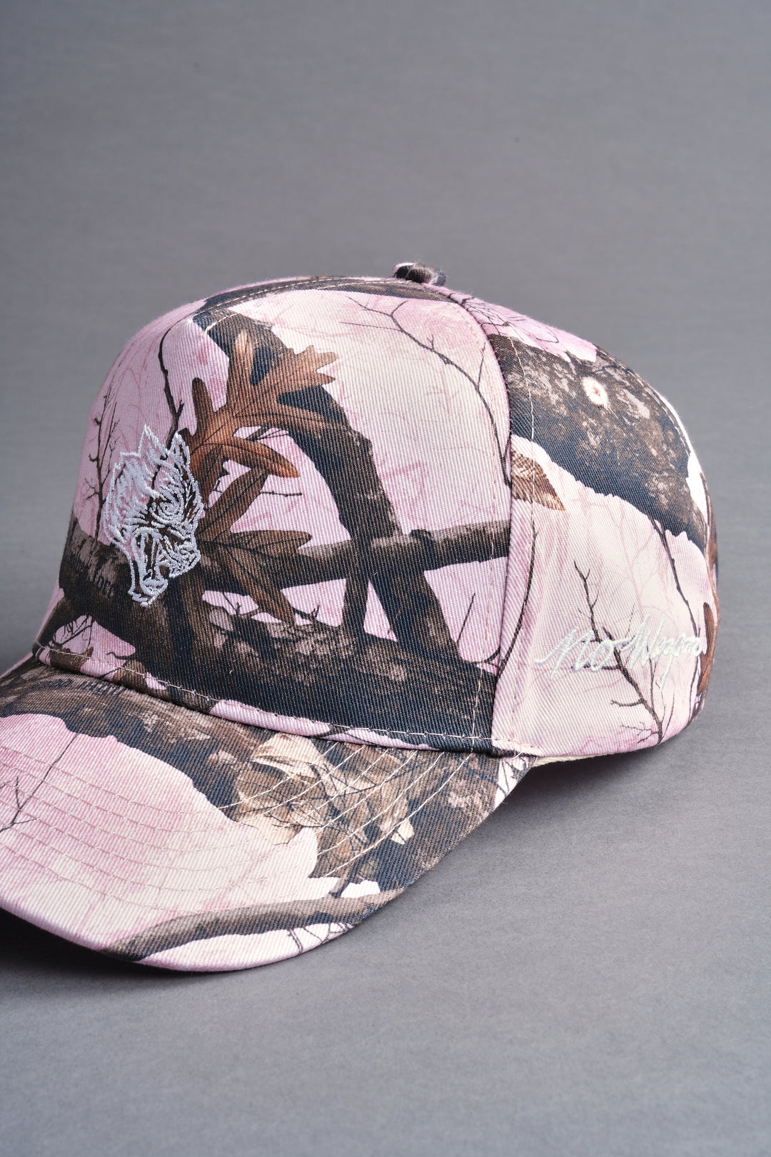 Our Passion 5 Panel Hat in Brown/Light Mauve Woodland Camo