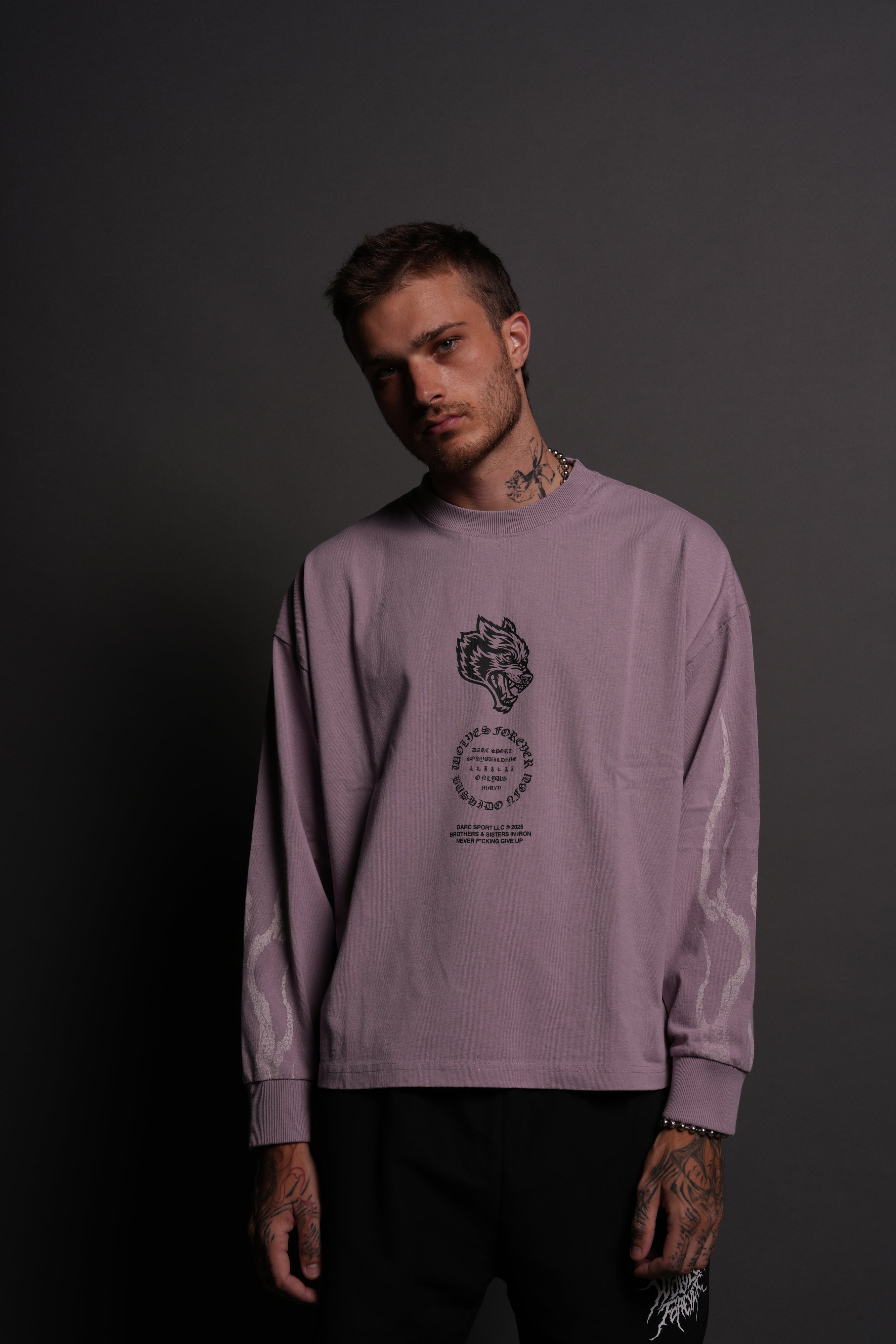 Warrior's Fire Grunge "Box Cut" L/S Tee in Purple Smoke