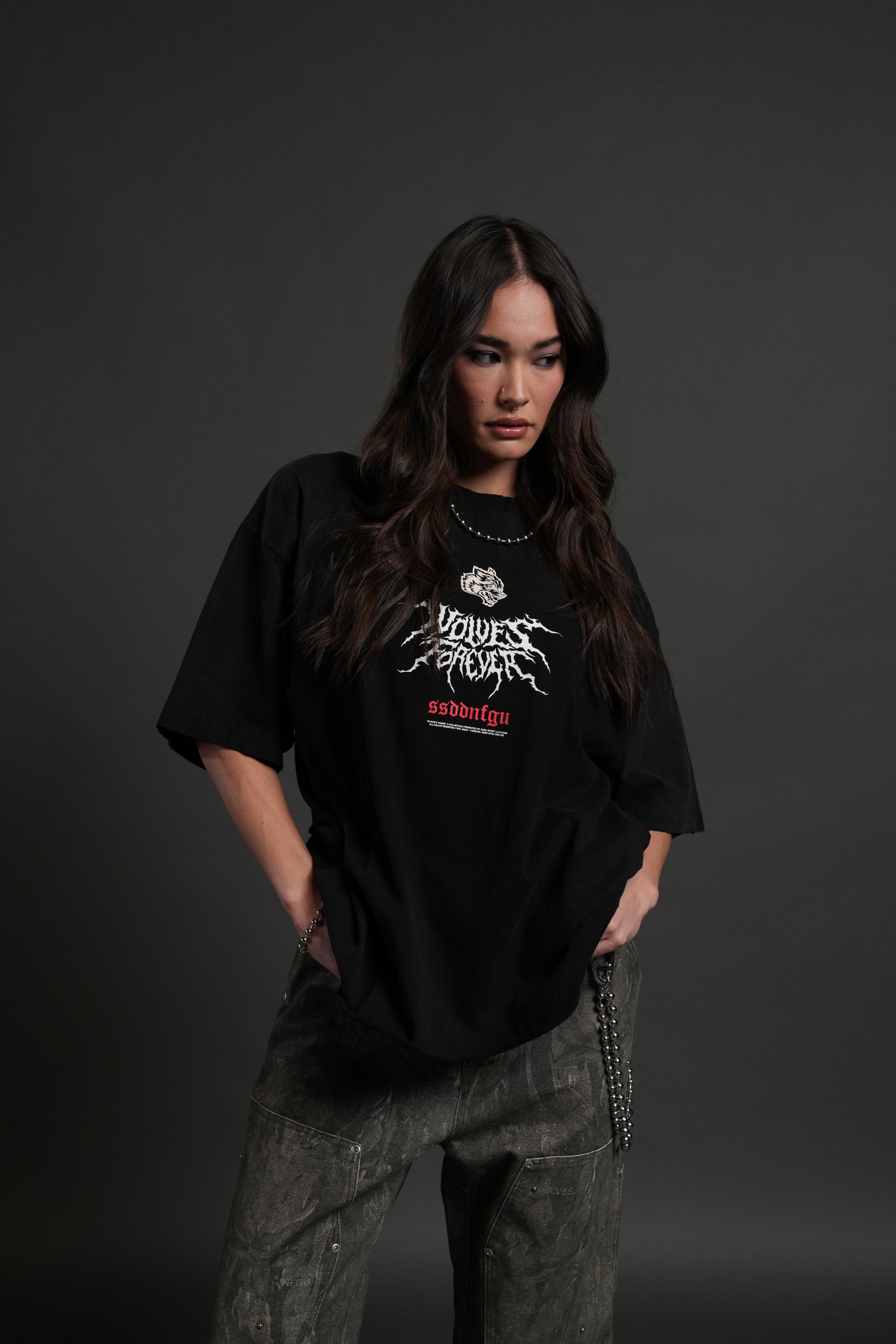 Mori Rose Distressed Grunge Tee in Black Drift Wash