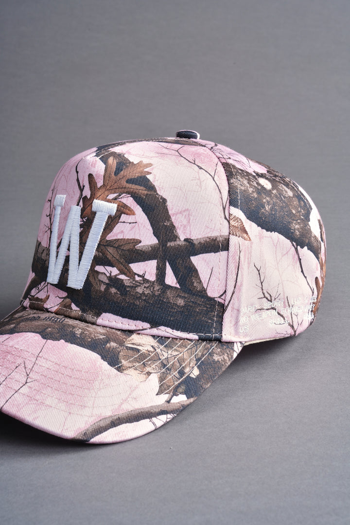 W No Weapon 5 Panel Hat in Brown/Light Mauve Woodland Camo