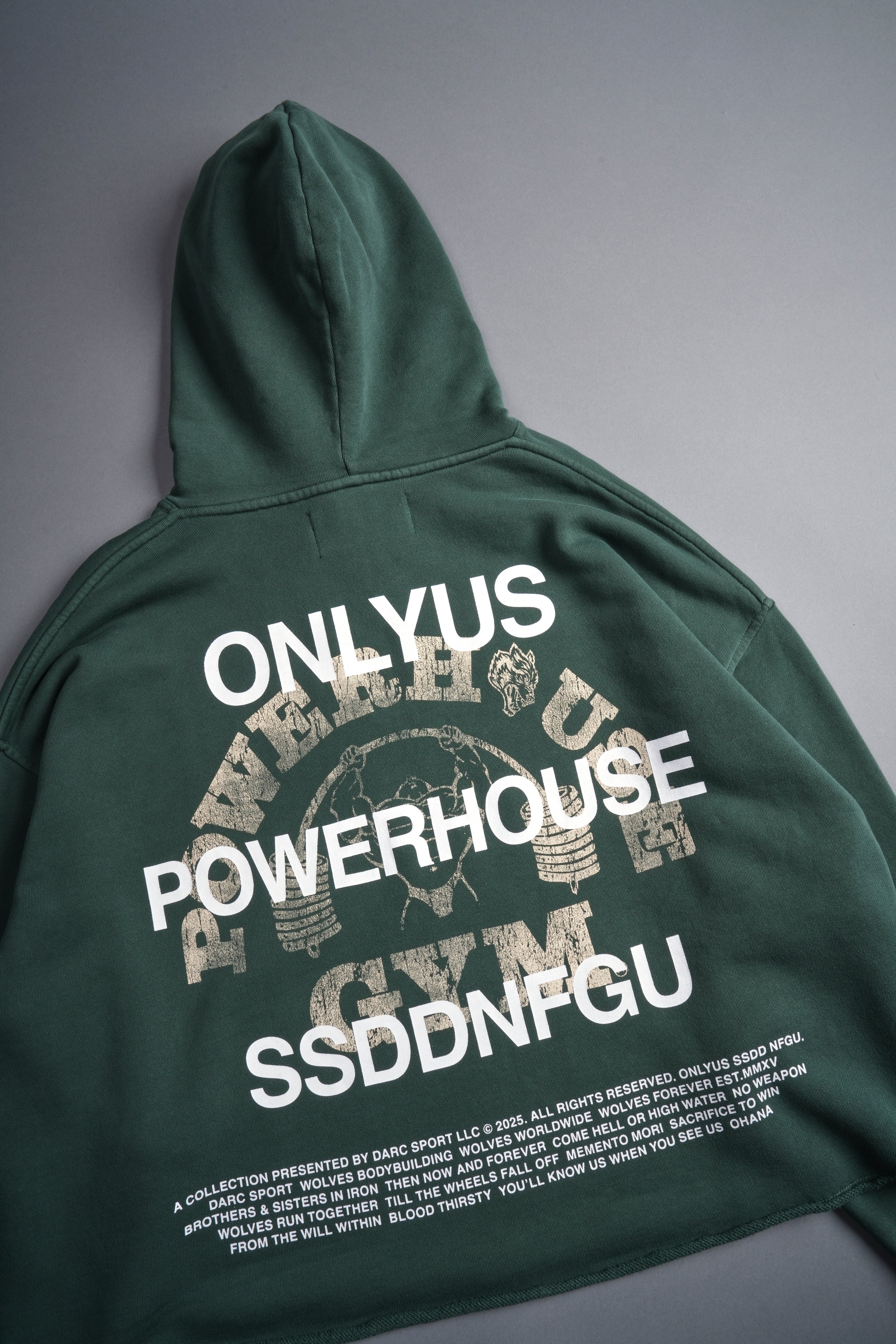 Only Us Gym Raw Hem "Box Cut" Pierce Hoodie in Norse Green