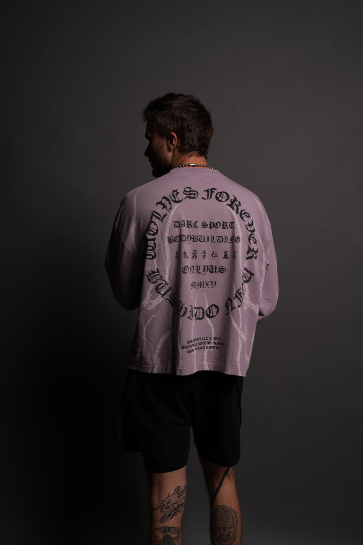 Warrior's Fire Grunge "Box Cut" L/S Tee in Purple Smoke