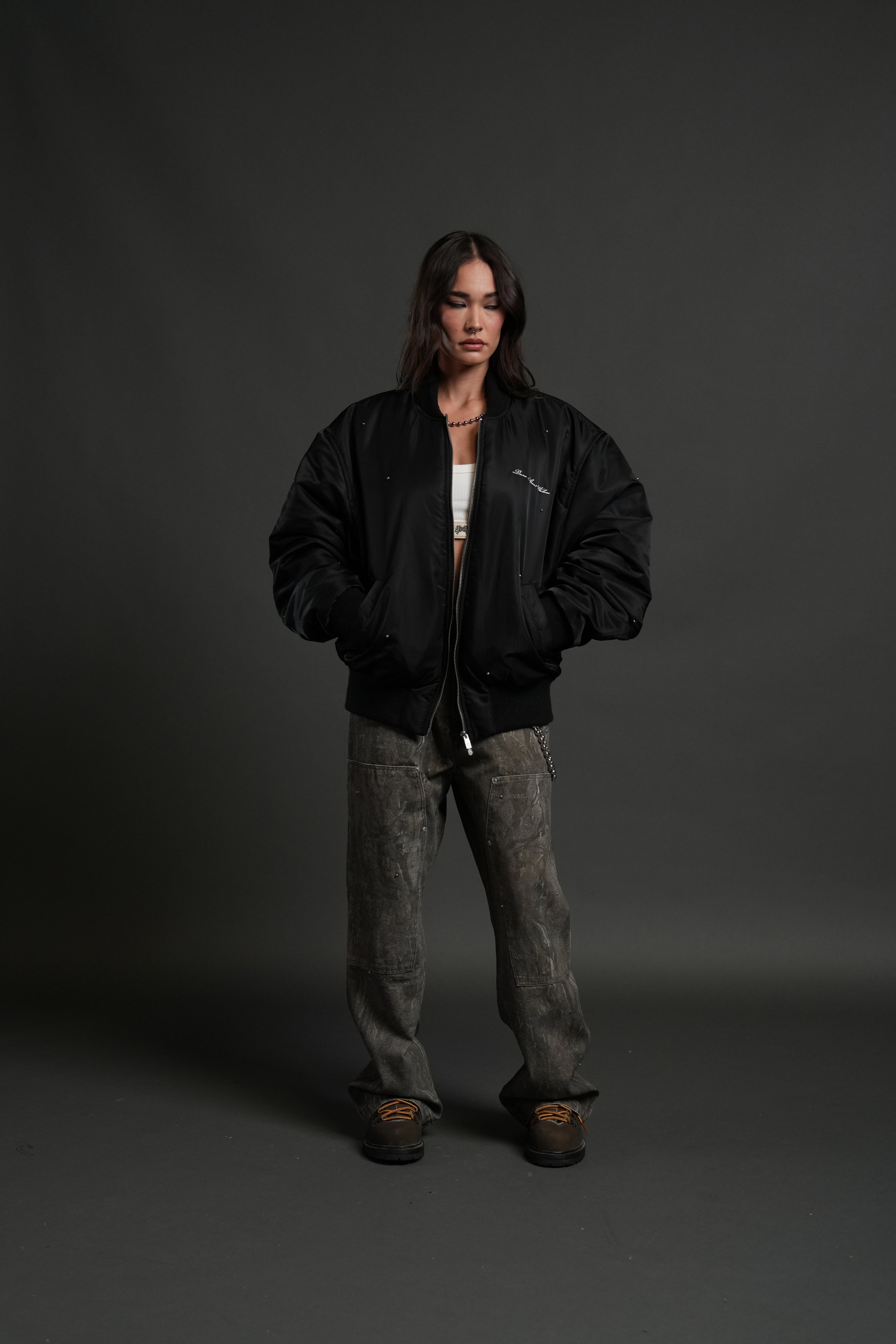 Studded Darc Sport Wolves Remy Bomber Jacket in Black – DarcSport