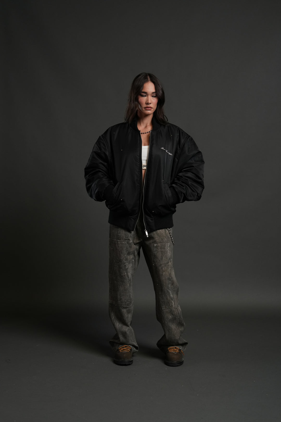 Studded Darc Sport Wolves Remy Bomber Jacket in Black