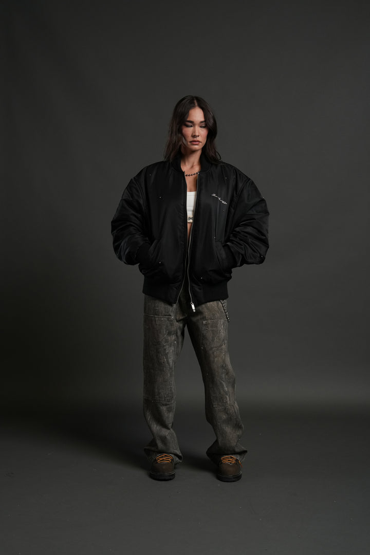 Studded Darc Sport Wolves Remy Bomber Jacket in Black