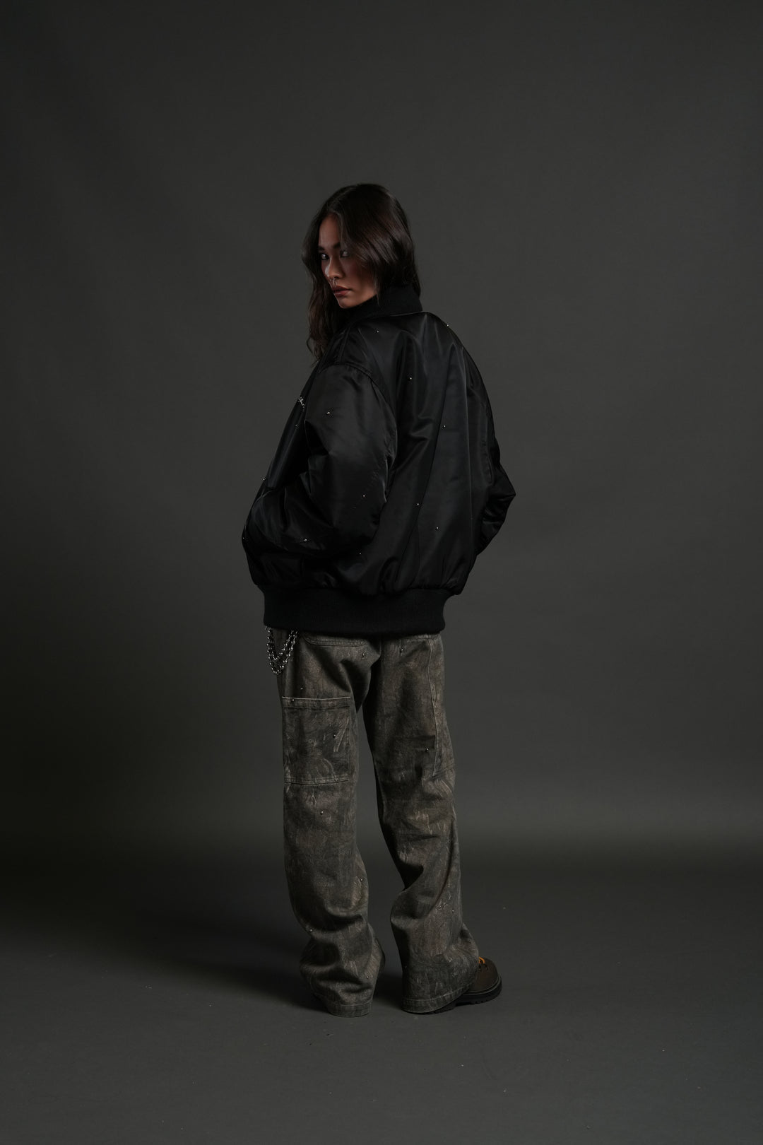 Studded Darc Sport Wolves Remy Bomber Jacket in Black