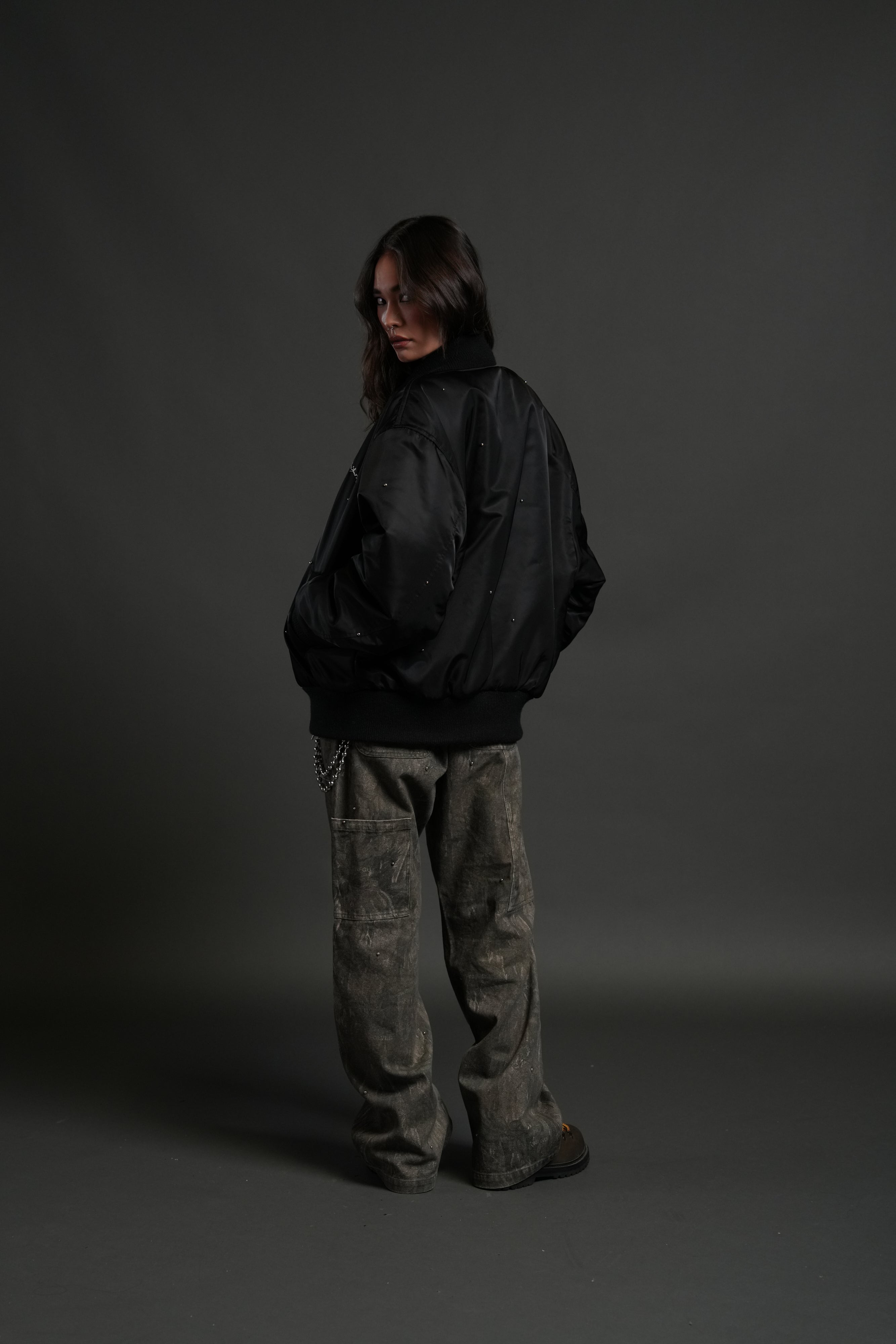 Studded Darc Sport Wolves Remy Bomber Jacket in Black