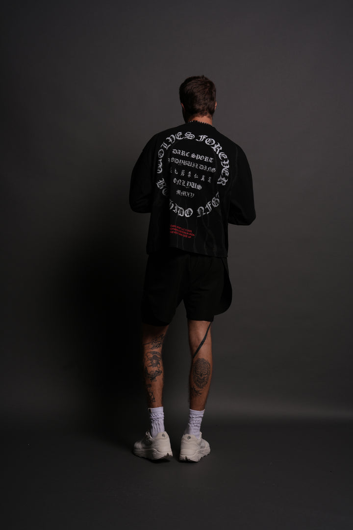 Warrior's Fire Grunge "Box Cut" L/S Tee in Black