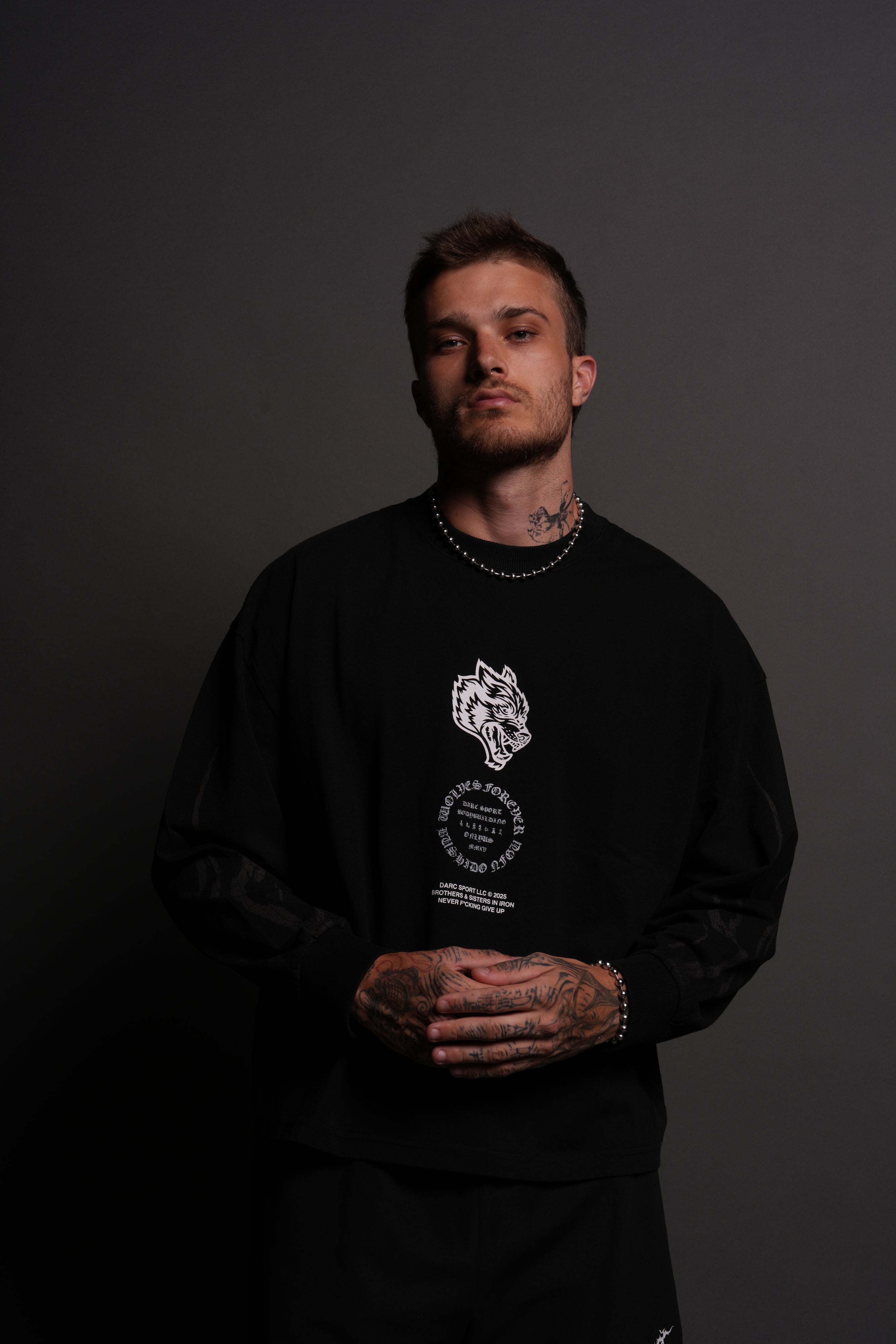 Warrior's Fire Grunge "Box Cut" L/S Tee in Black