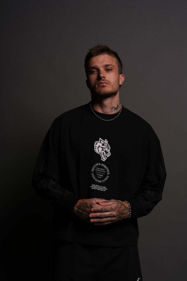 Warrior's Fire Grunge "Box Cut" L/S Tee in Black