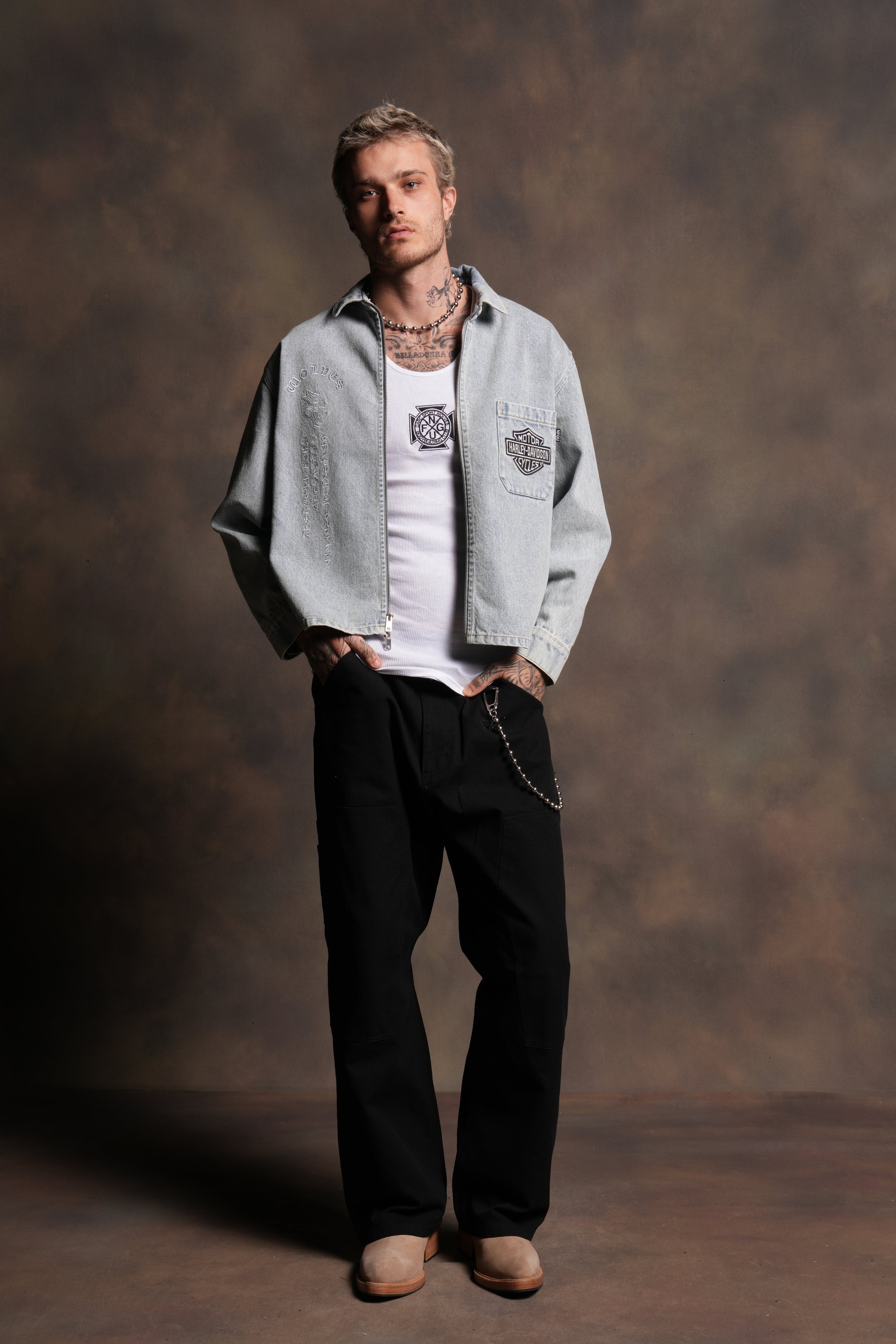 H-D Wolves Inferno Ls Denim Vince Shirt in Light Wash