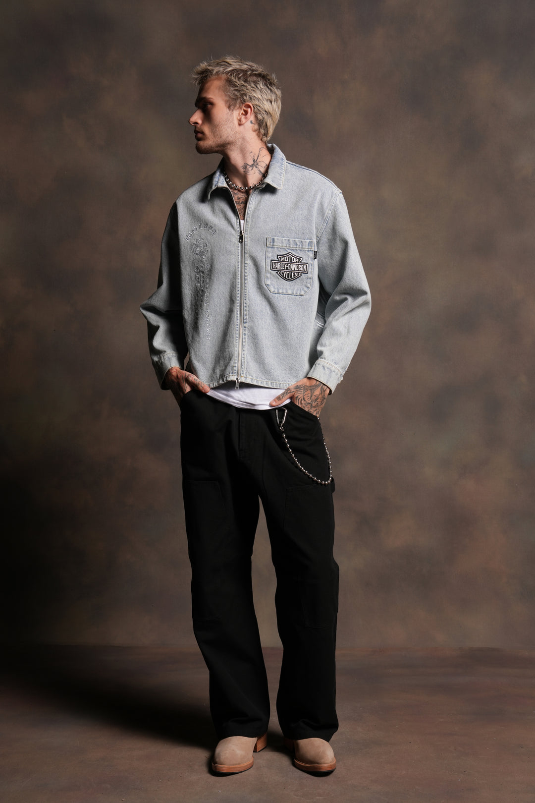 H-D Wolves Inferno Ls Denim Vince Shirt in Light Wash