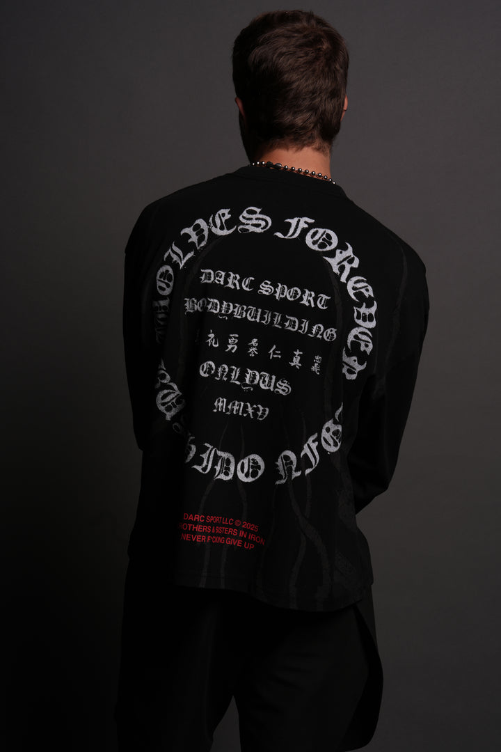 Warrior's Fire Grunge "Box Cut" L/S Tee in Black
