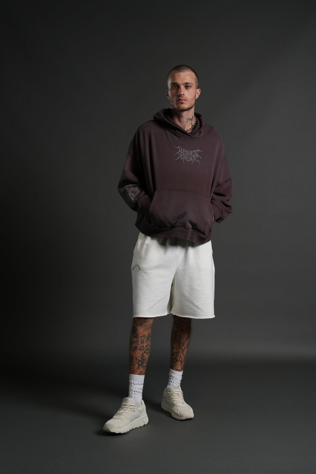 Slasher Destroyed Grunge "Gage Box Cut" Hoodie in Darc Garnet Drift Wash
