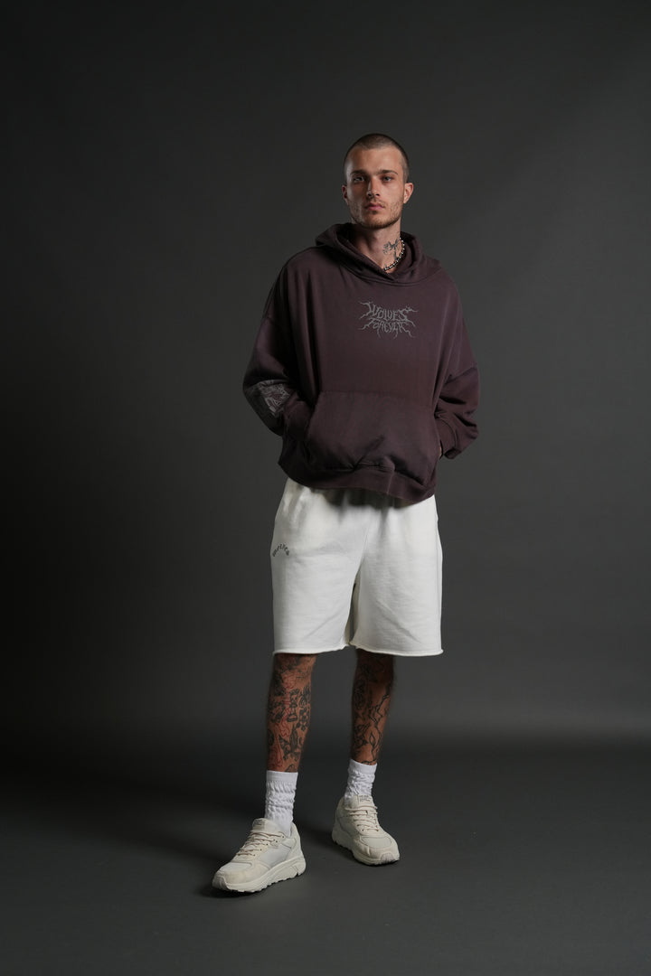 Slasher Destroyed Grunge "Gage Box Cut" Hoodie in Darc Garnet Drift Wash