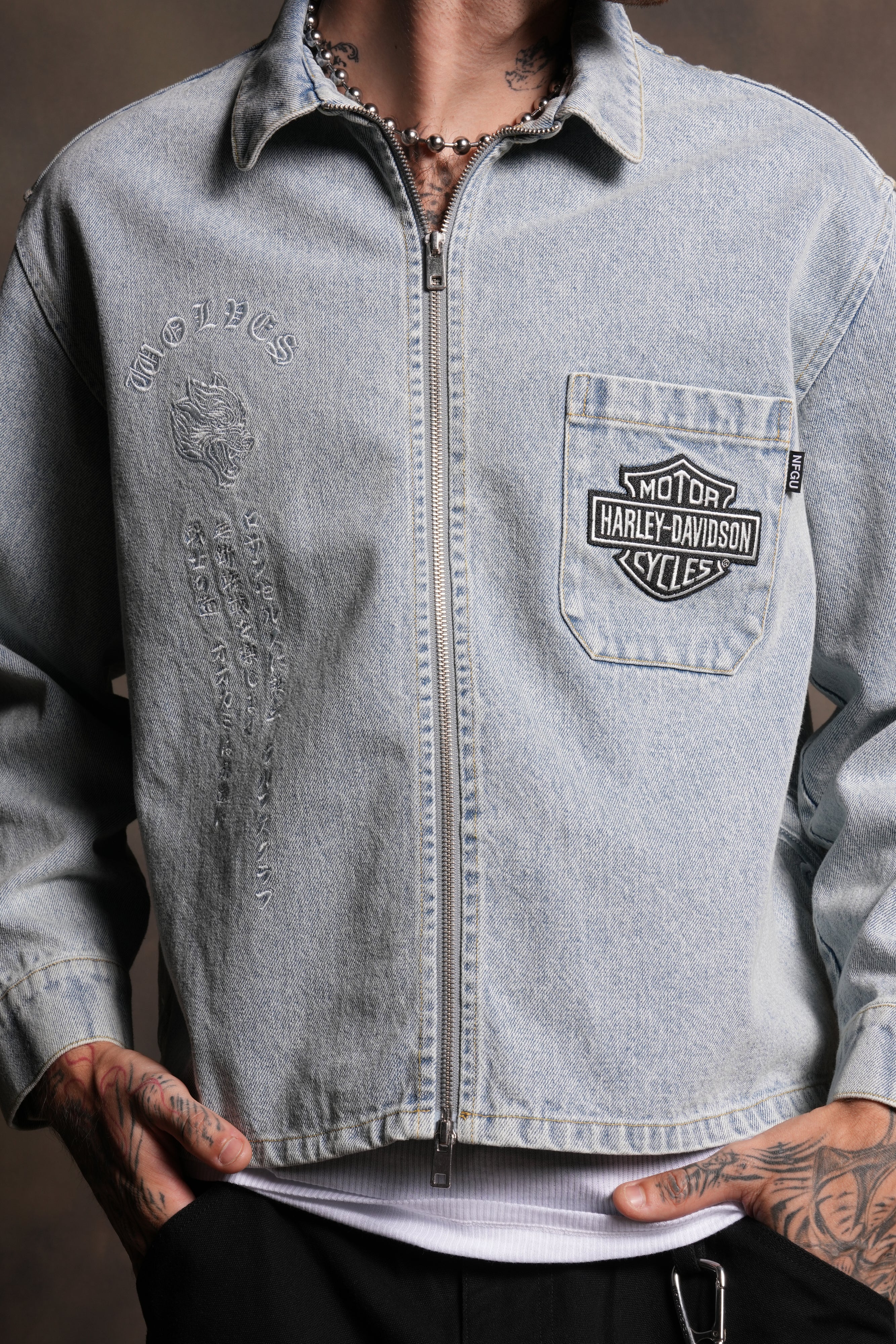 H-D Wolves Inferno Ls Denim Vince Shirt in Light Wash