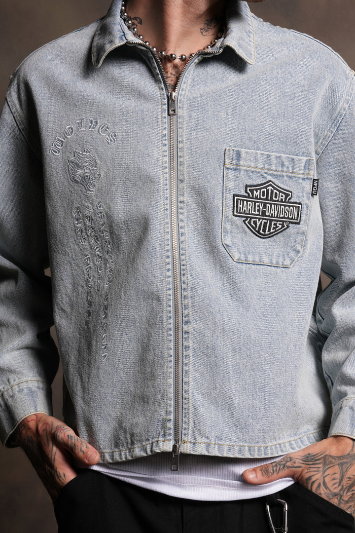 H-D Wolves Inferno Ls Denim Vince Shirt in Light Wash