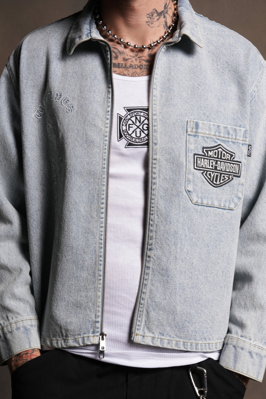 H-D Wolves Inferno Ls Denim Vince Shirt in Light Wash