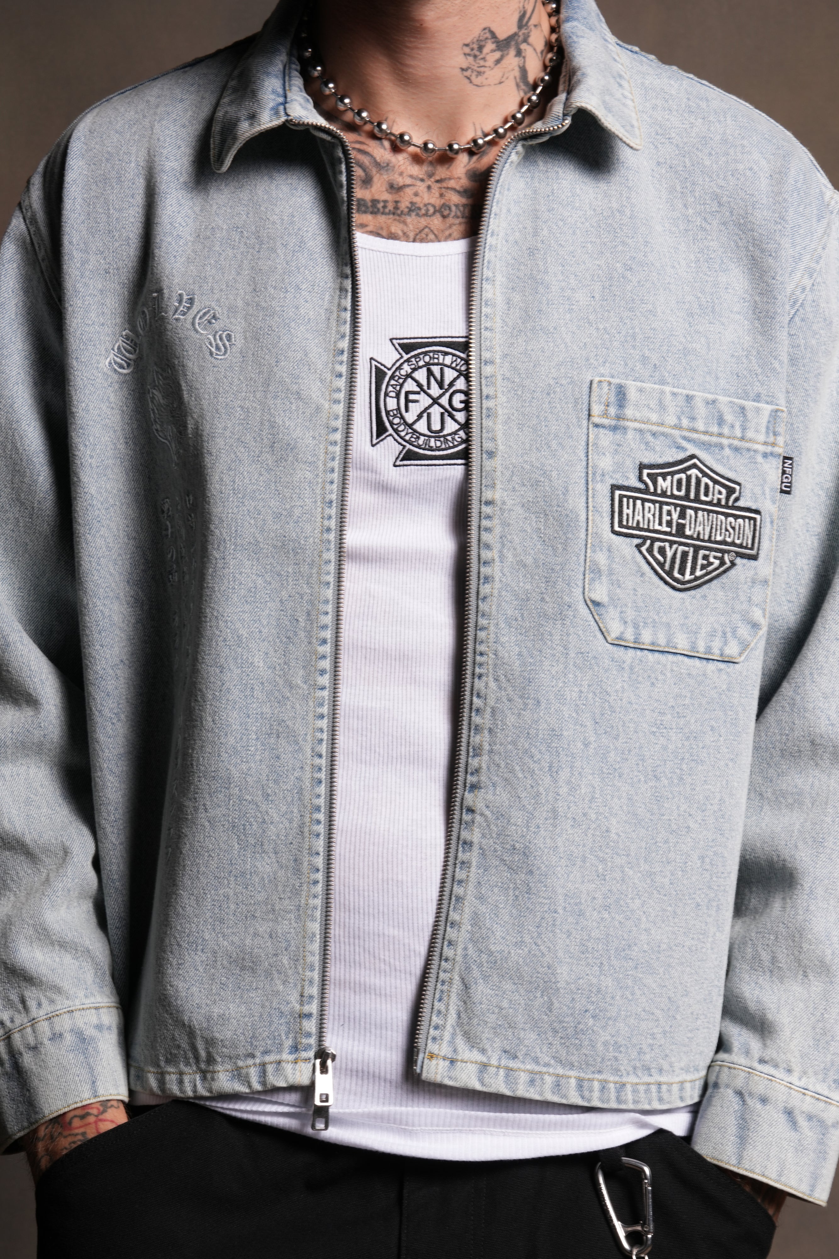 H-D Wolves Inferno Ls Denim Vince Shirt in Light Wash