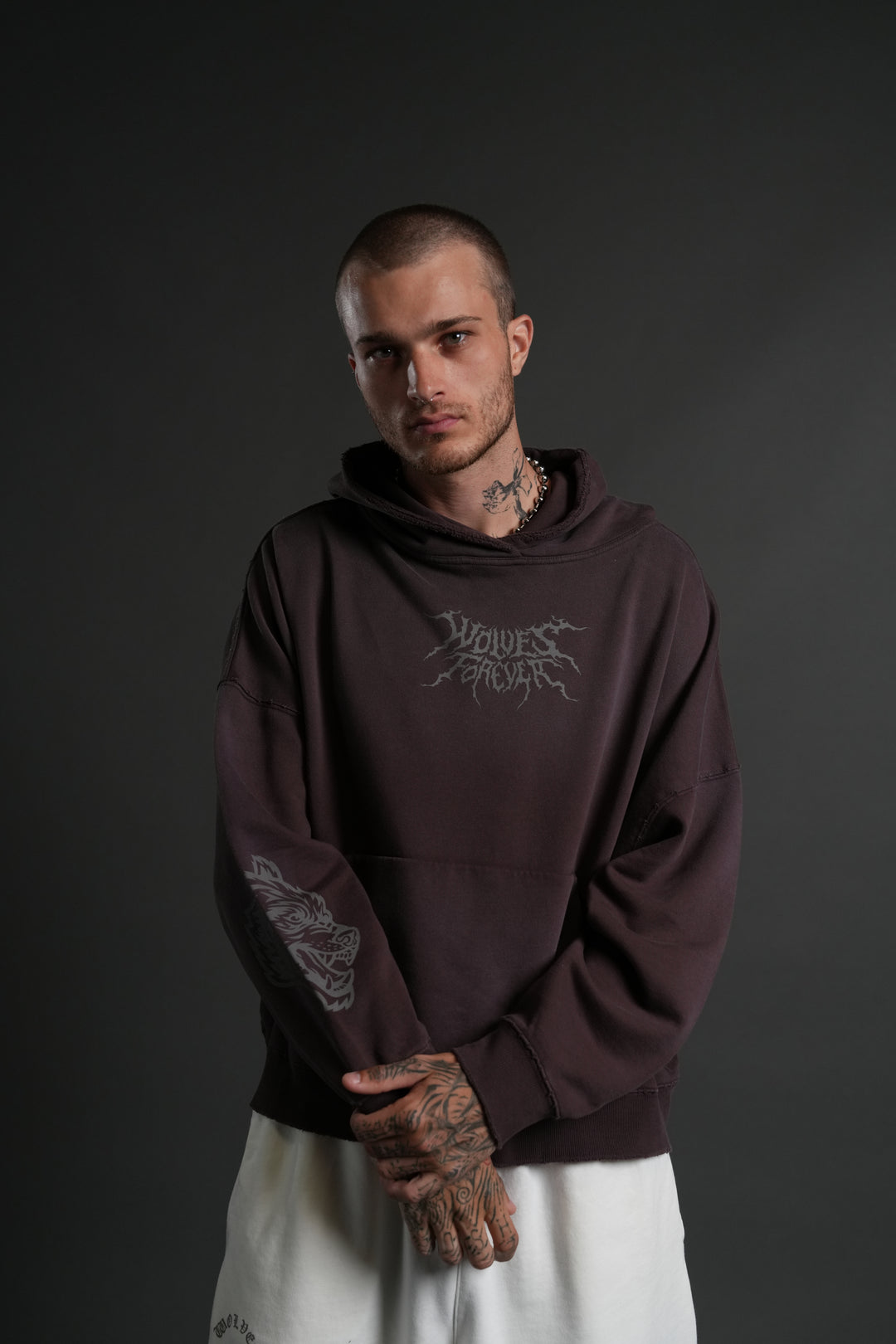 Slasher Destroyed Grunge "Gage Box Cut" Hoodie in Darc Garnet Drift Wash