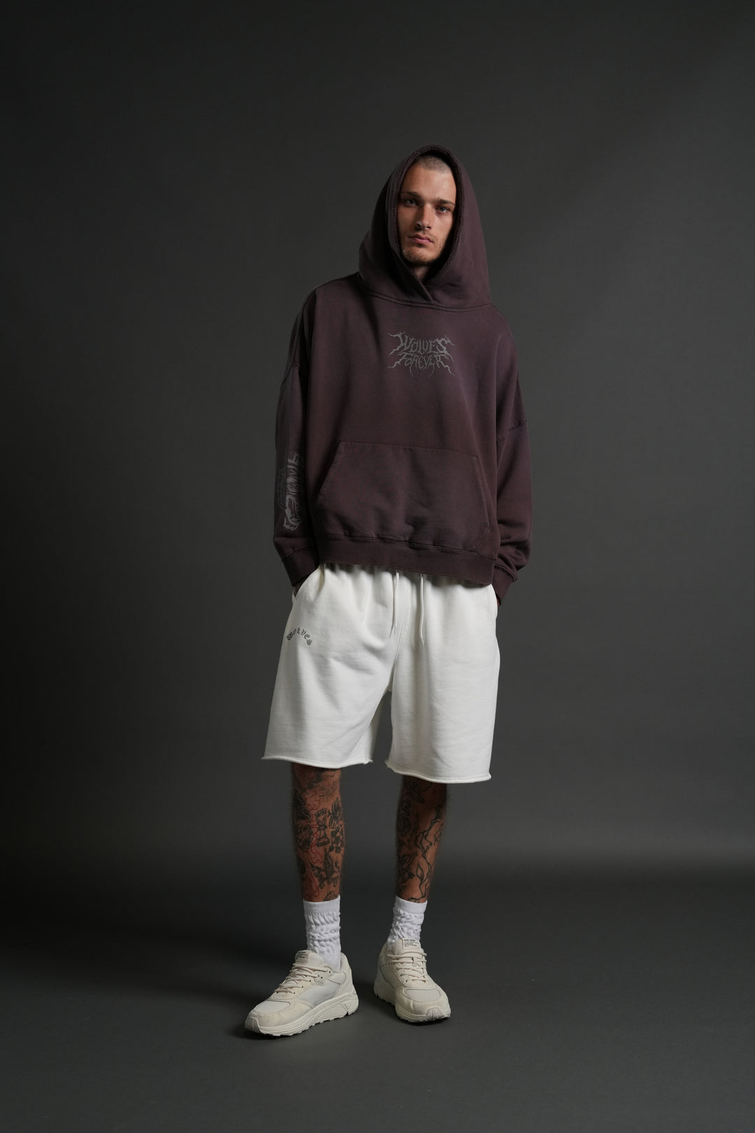 Slasher Destroyed Grunge "Gage Box Cut" Hoodie in Darc Garnet Drift Wash