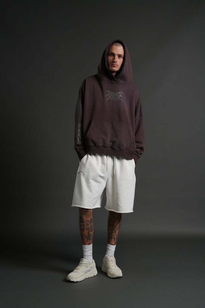 Slasher Destroyed Grunge "Gage Box Cut" Hoodie in Darc Garnet Drift Wash