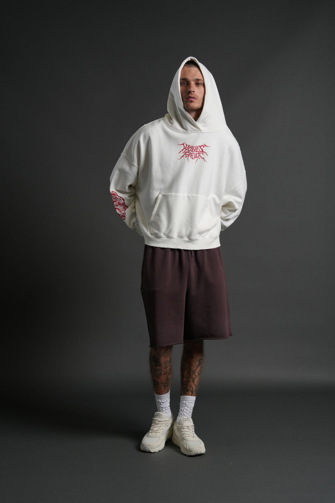 Slasher Destroyed Grunge "Gage Box Cut" Hoodie in Cream