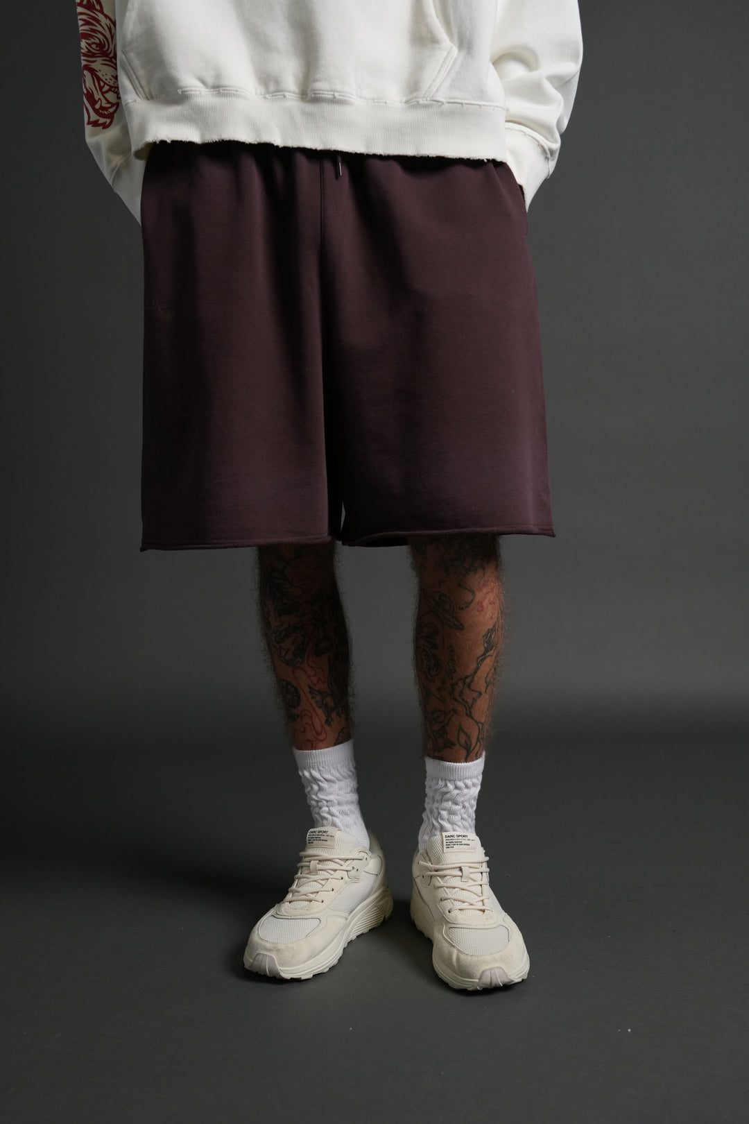 Darc Wandering Grunge Brock Sweat Shorts in Darc Garnet Drift Wash