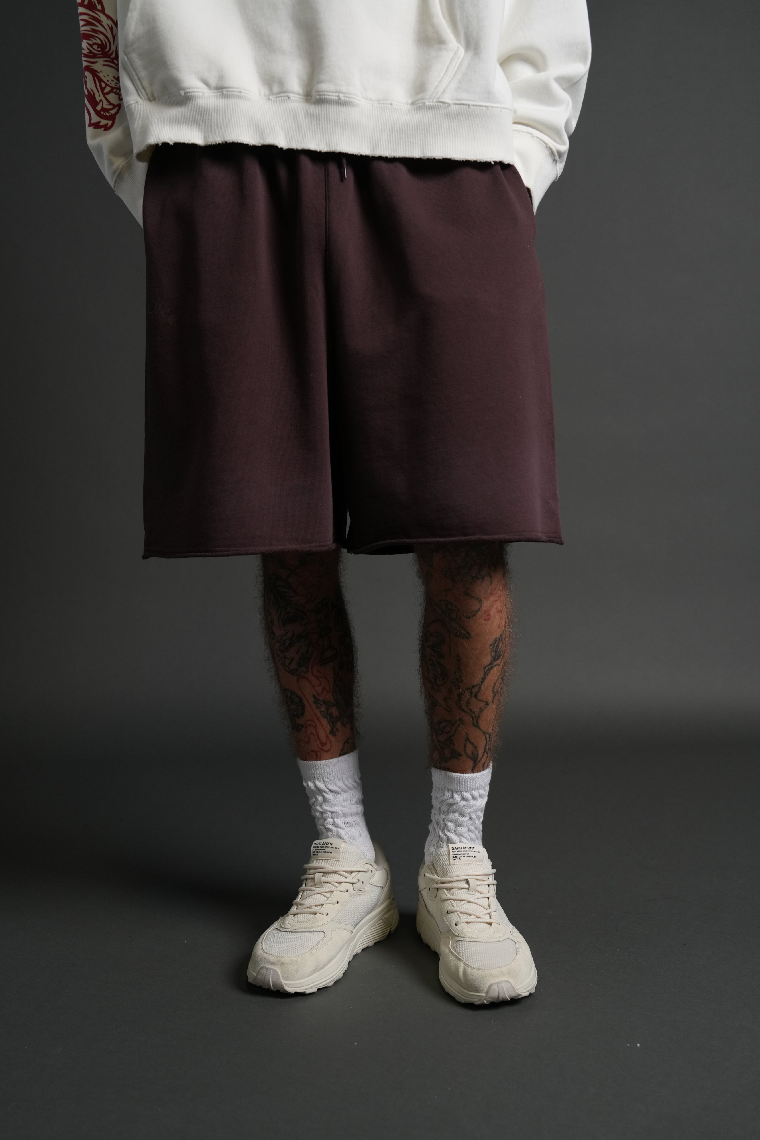 Darc Wandering Grunge Brock Sweat Shorts in Darc Garnet Drift Wash