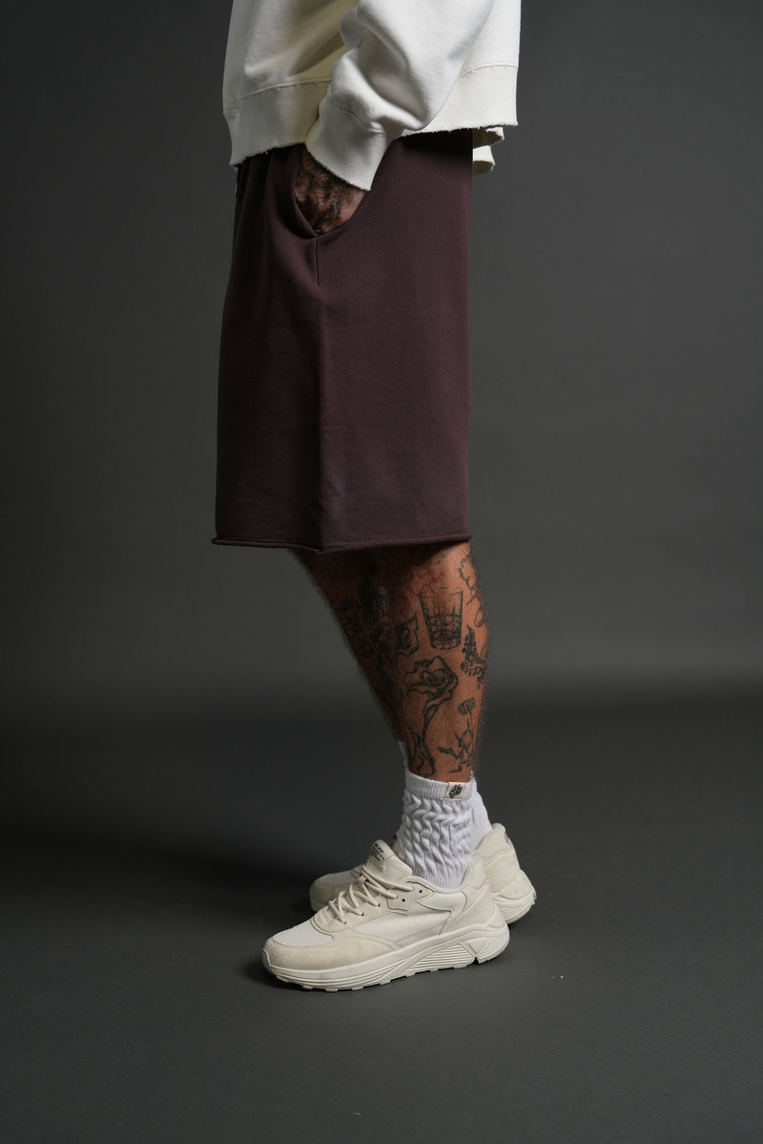 Darc Wandering Grunge Brock Sweat Shorts in Darc Garnet Drift Wash