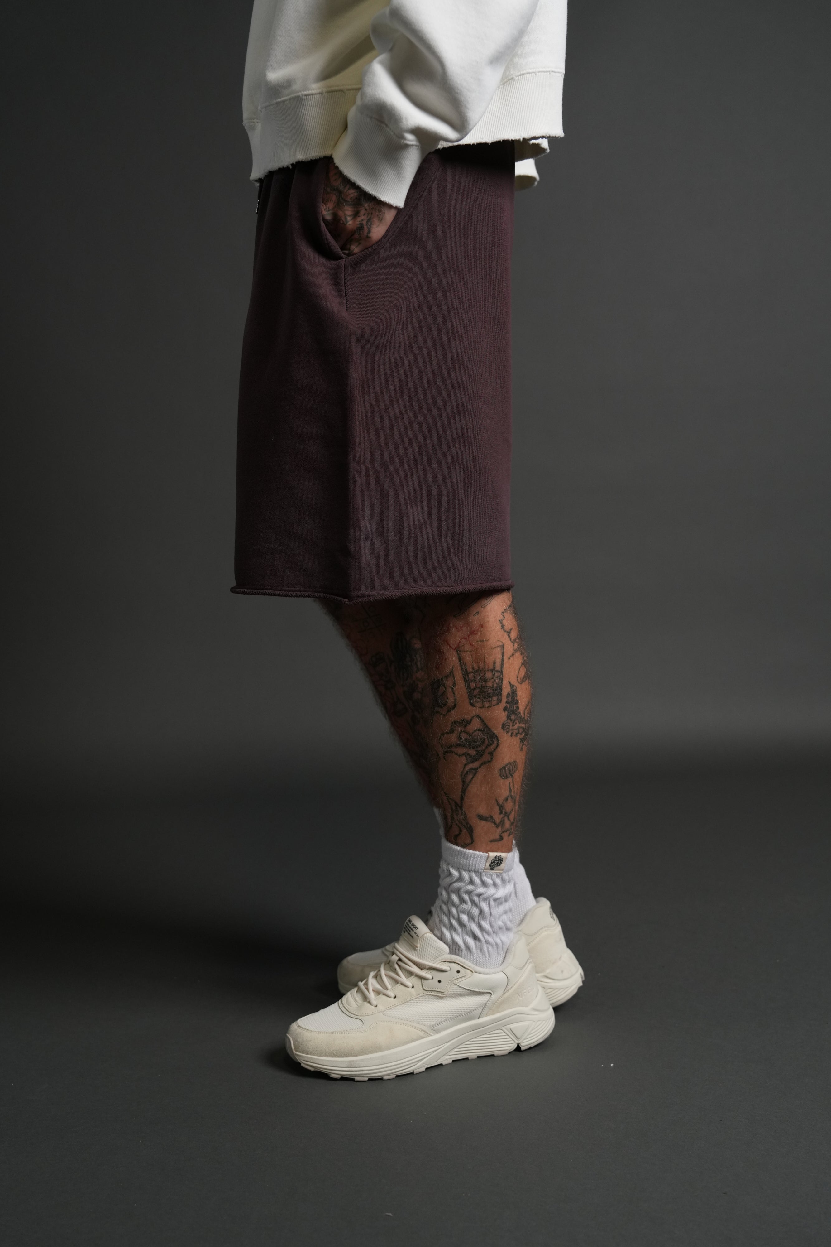 Darc Wandering Grunge Brock Sweat Shorts in Darc Garnet Drift Wash