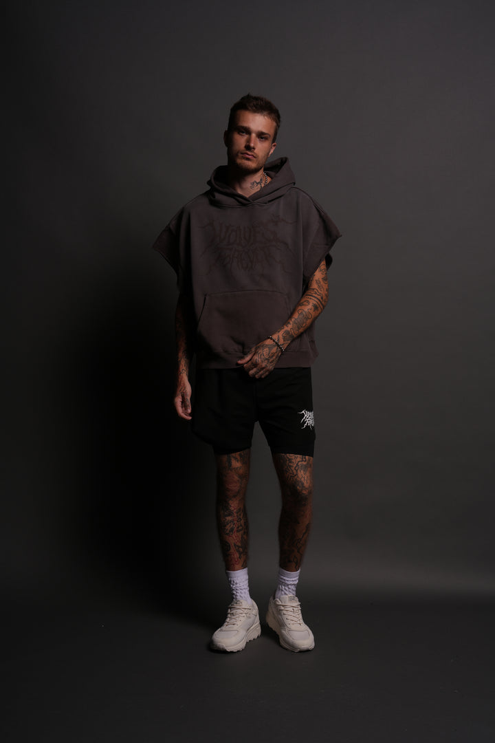 Forged From Iron Grunge Gage Cap Sleeve Hoodie in Darc Brown Horizon Sun Fade
