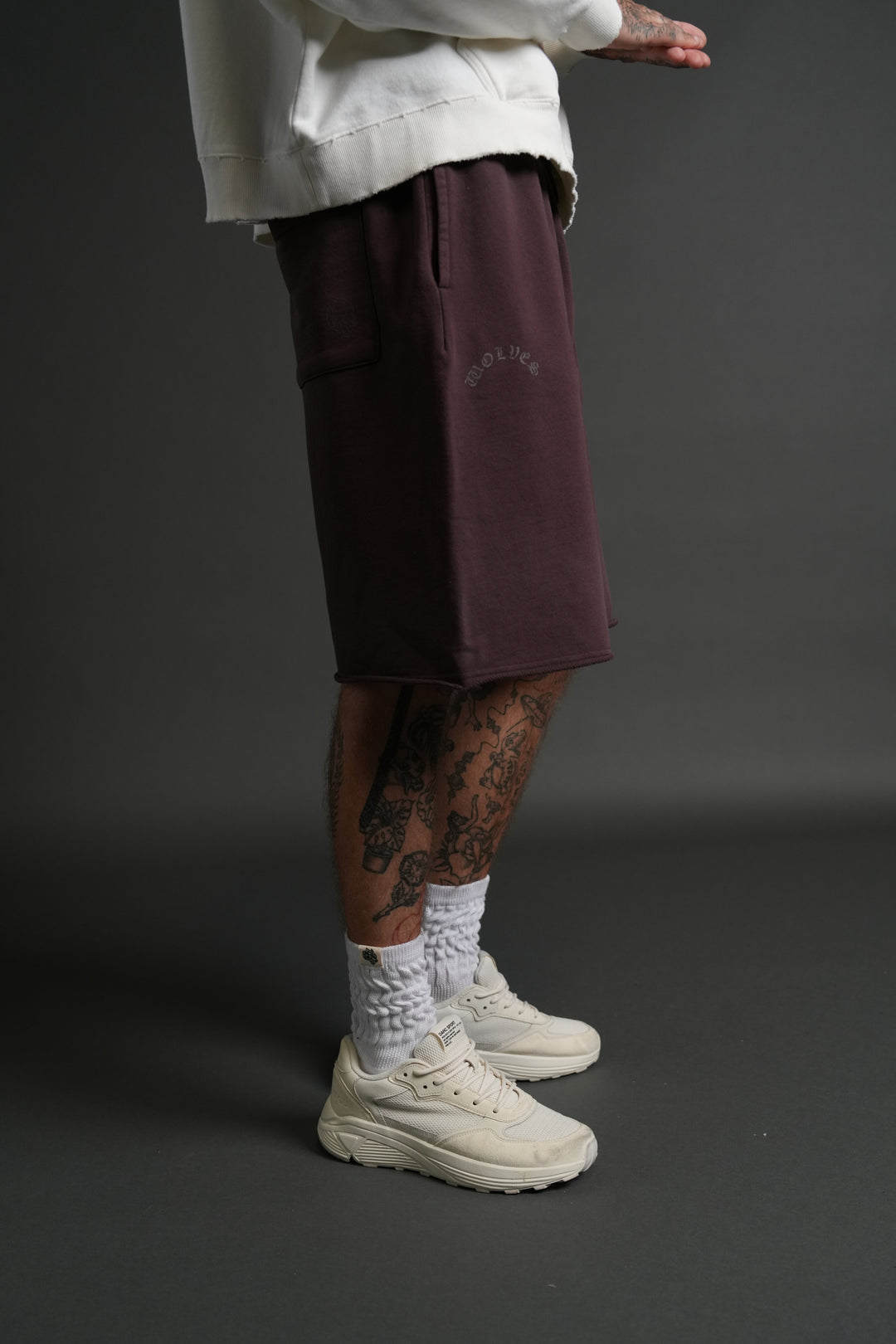 Darc Wandering Grunge Brock Sweat Shorts in Darc Garnet Drift Wash