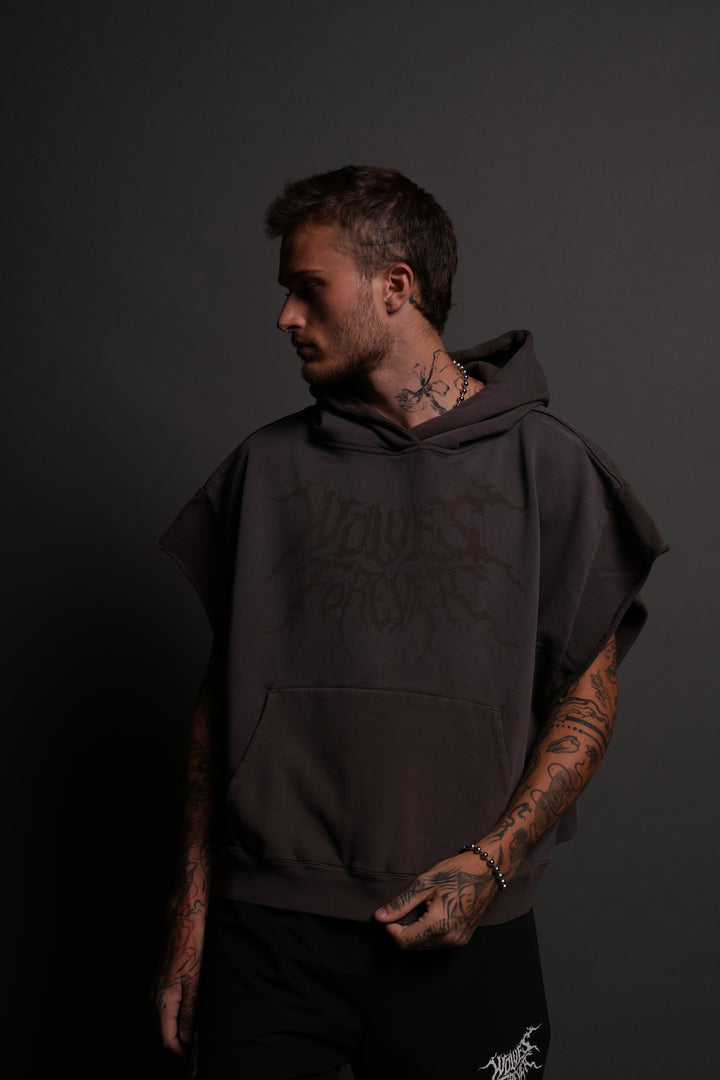 Forged From Iron Grunge Gage Cap Sleeve Hoodie in Darc Brown Horizon Sun Fade