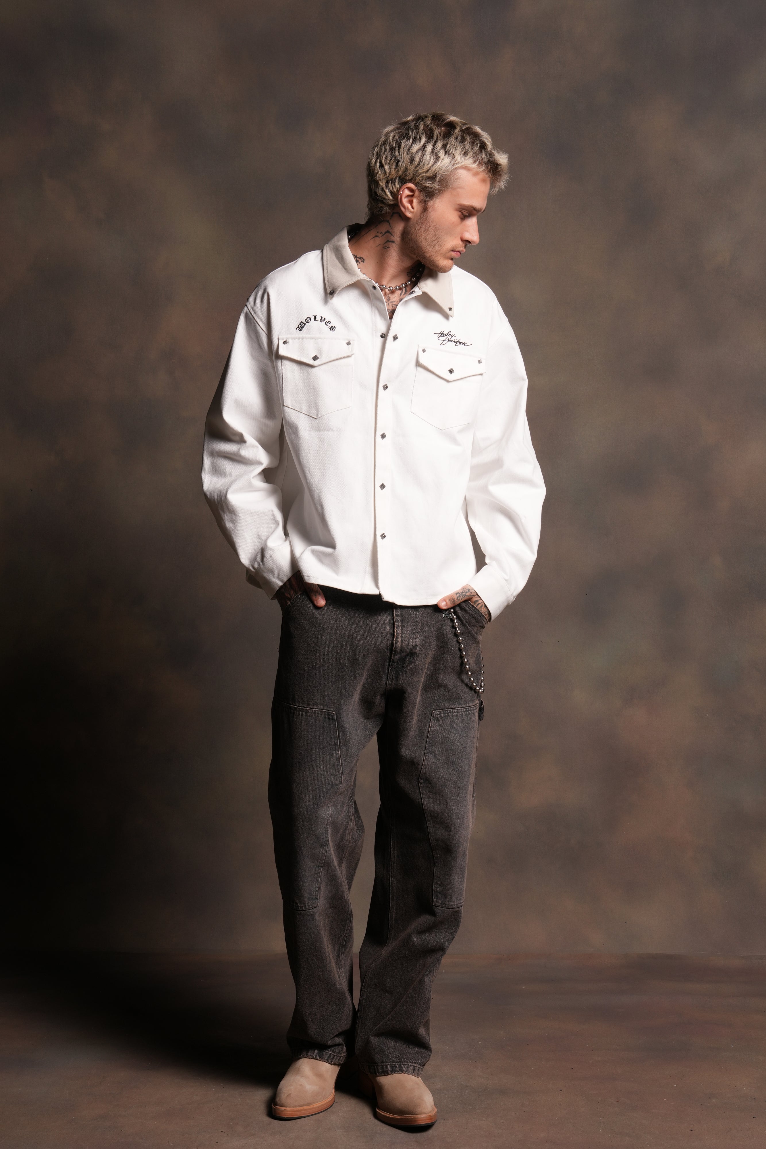 Harley Wolves Winslow Shirt Jacket in Cream