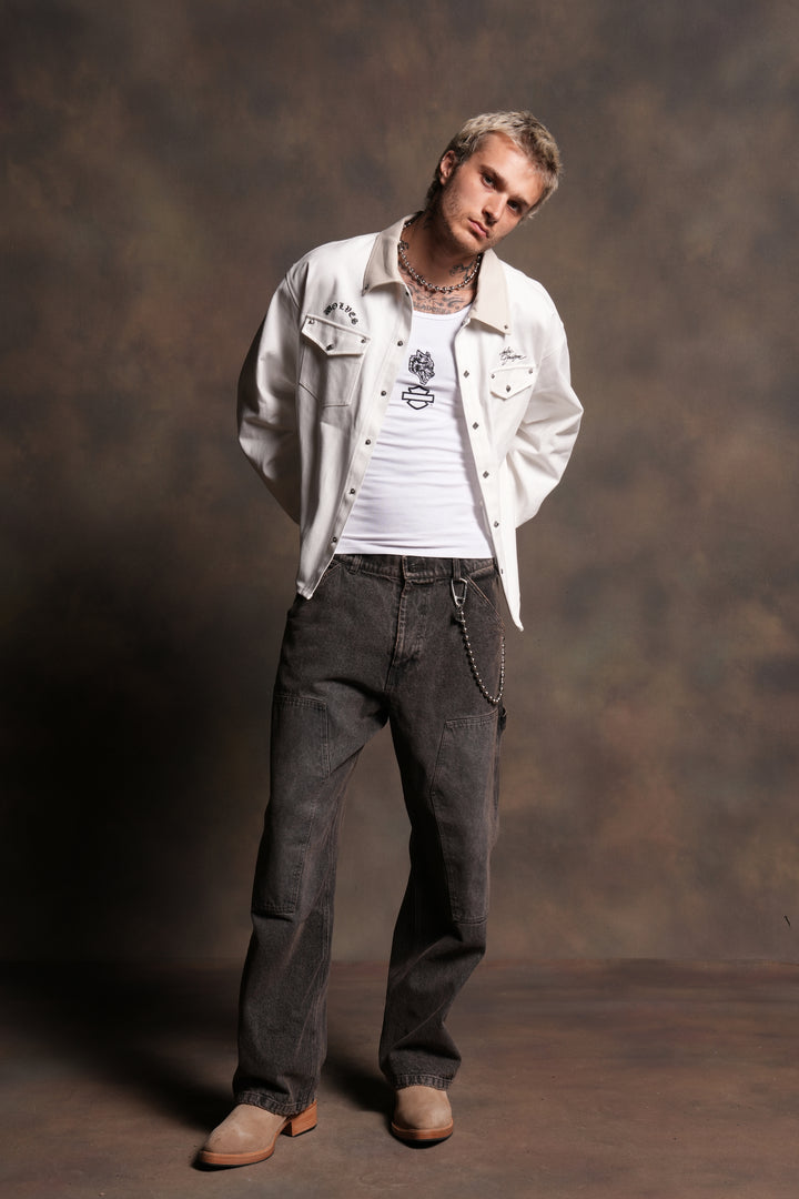 Harley Wolves Winslow Shirt Jacket in Cream