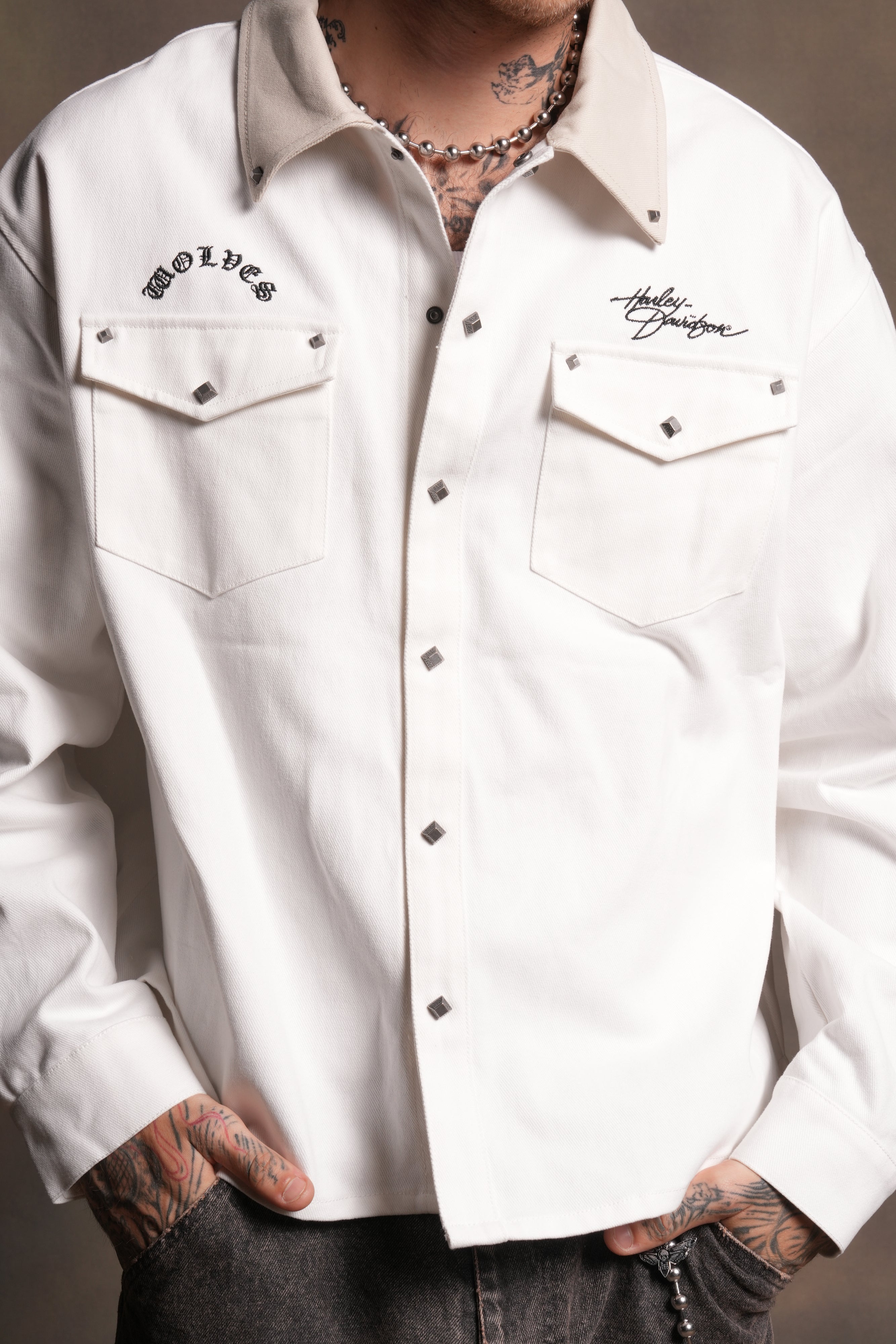 Harley Wolves Winslow Shirt Jacket in Cream
