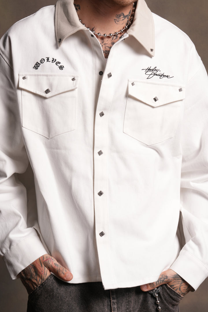 Harley Wolves Winslow Shirt Jacket in Cream