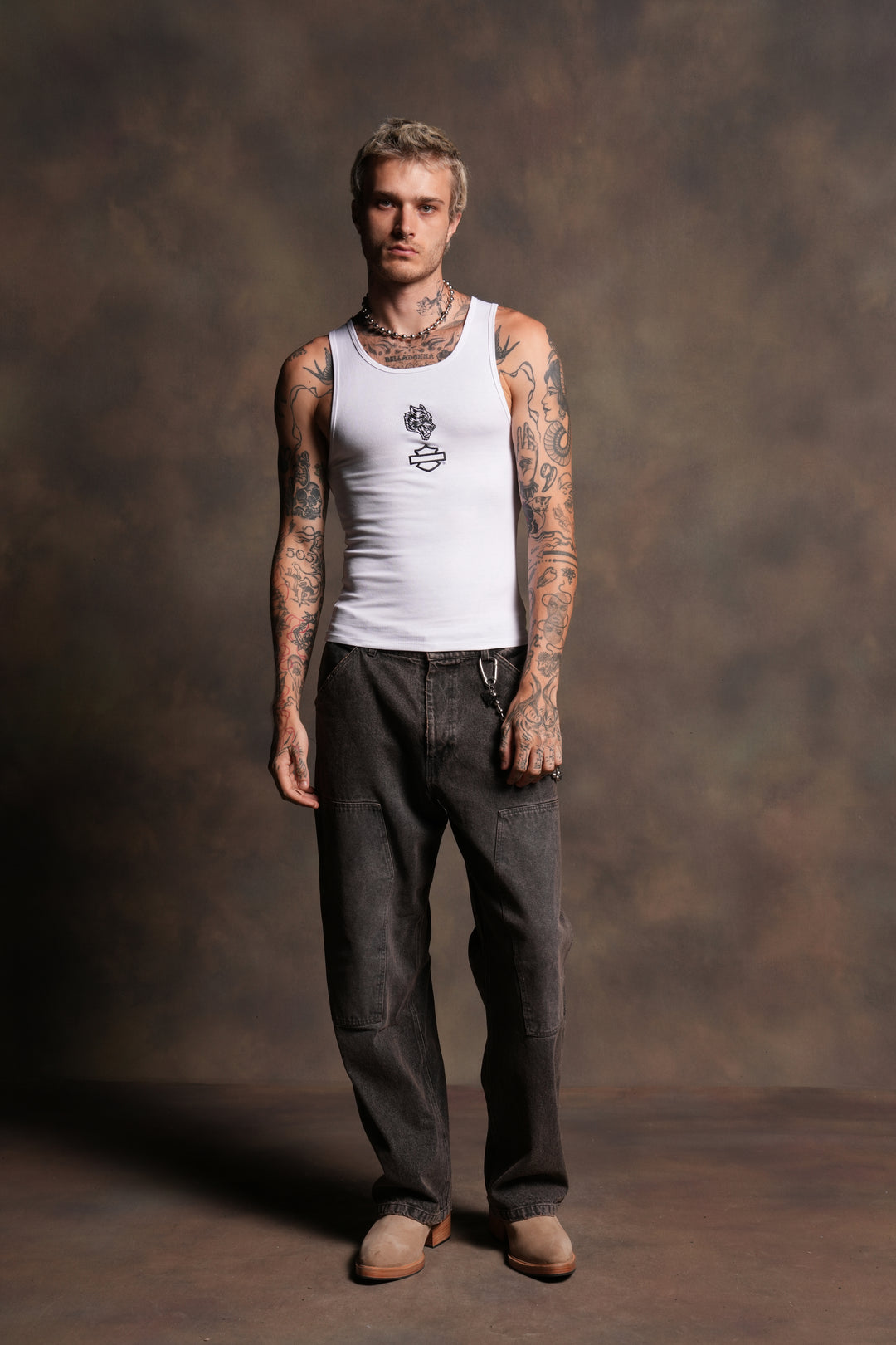 Bar Wolf Ribbed Tank V2 in White