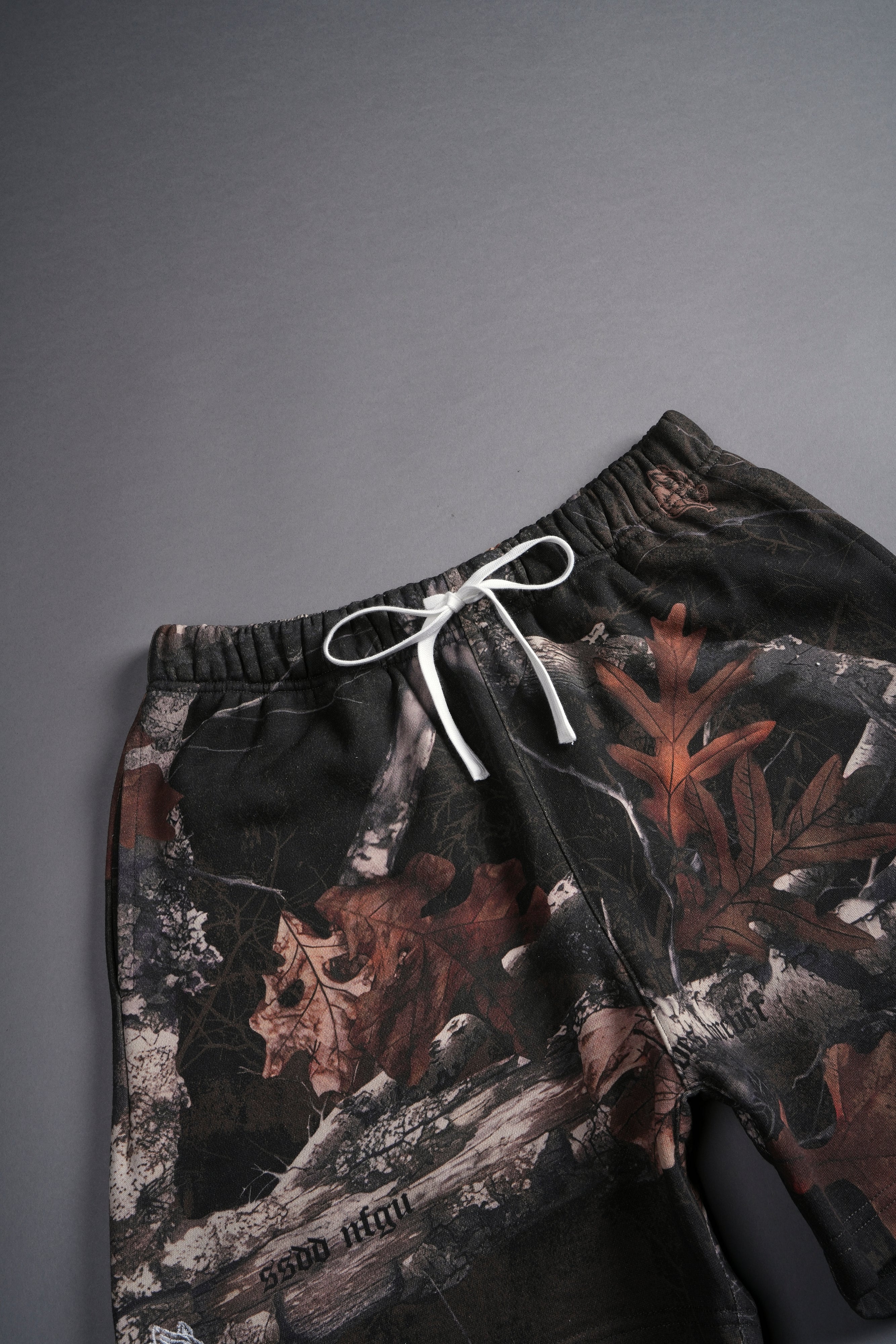 Dual Post Lounge Sweat Shorts in Darc Brown Woodland Camo