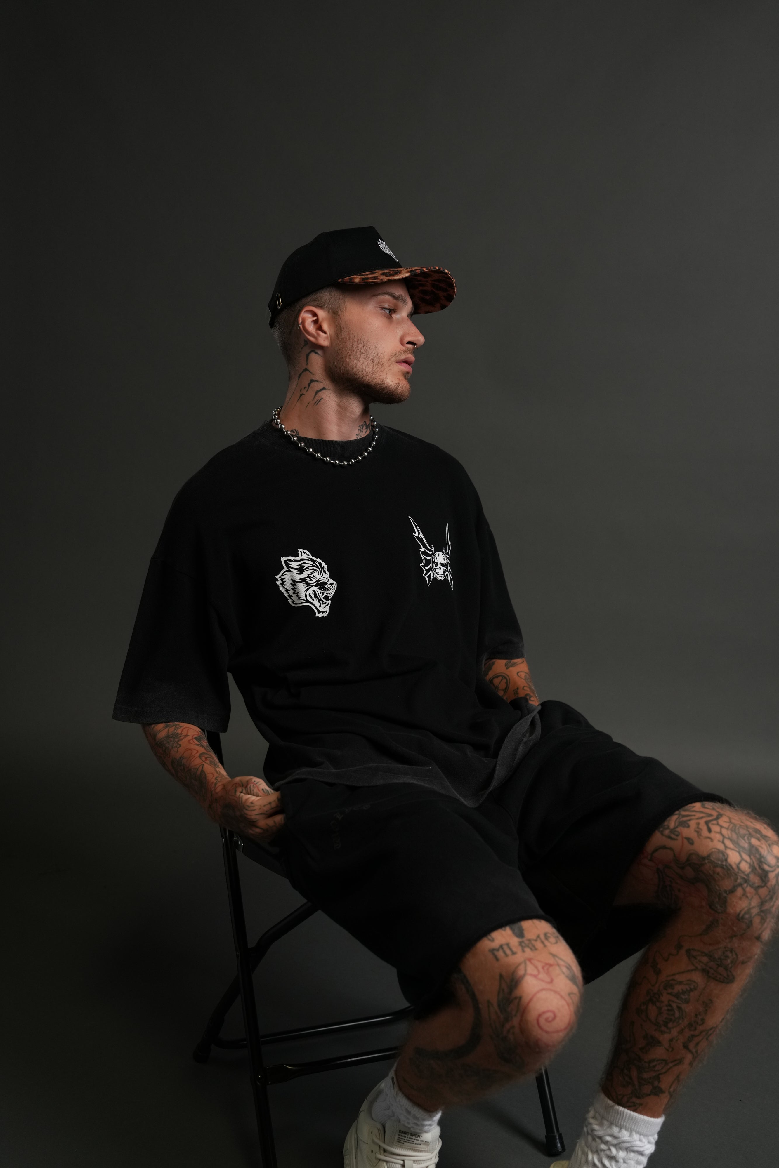 Wolf Head 5 Panel Hat in Black/Clay Leopard